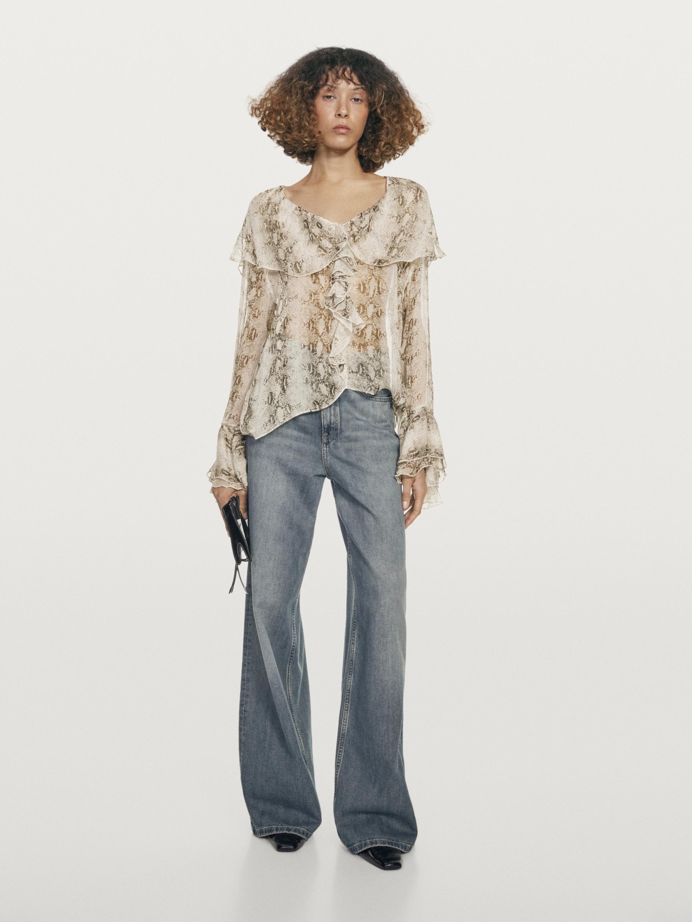 Snakeskin print blouse with ruffles