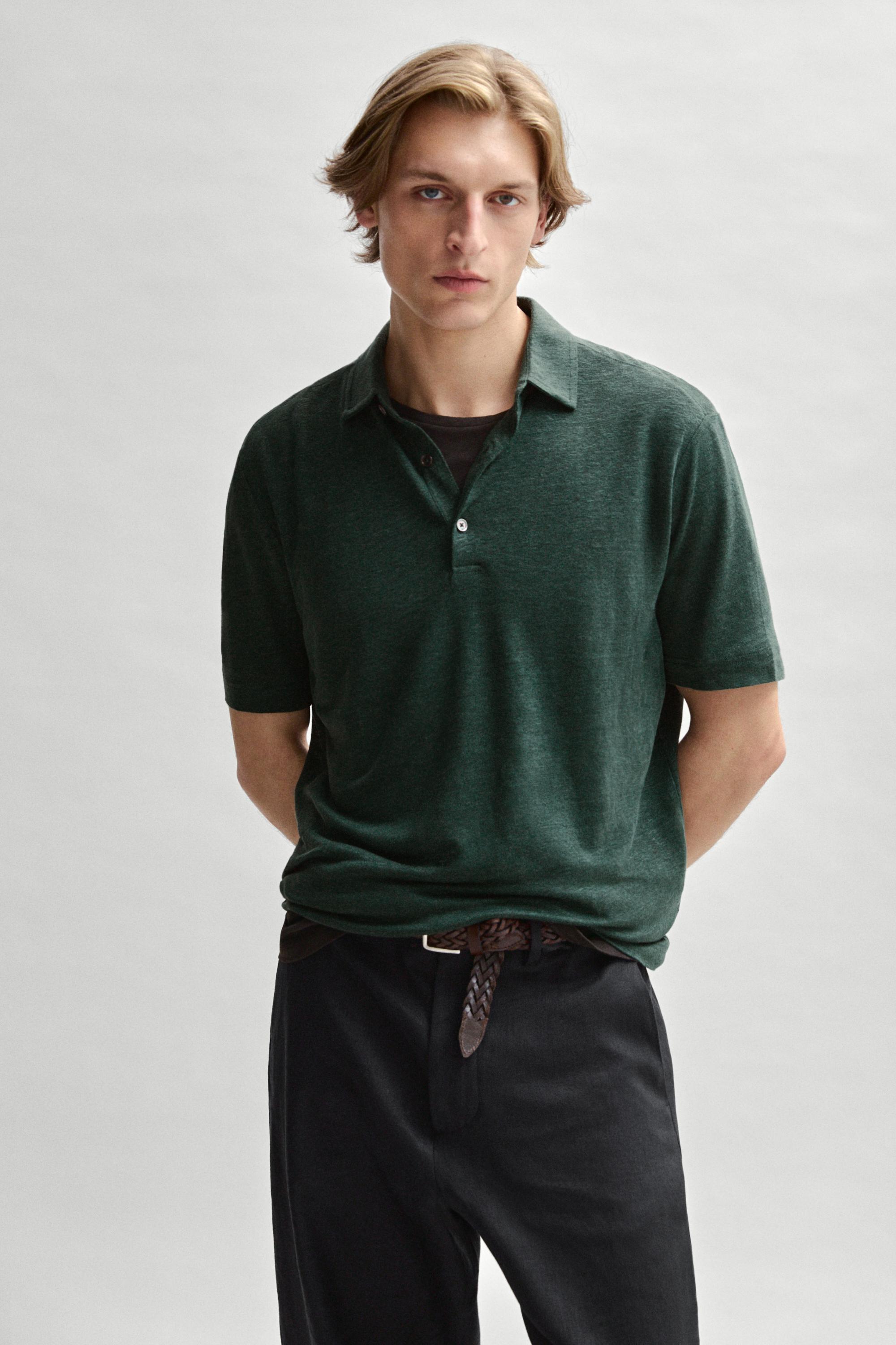 100% linen short sleeve polo shirt — BOTTLE