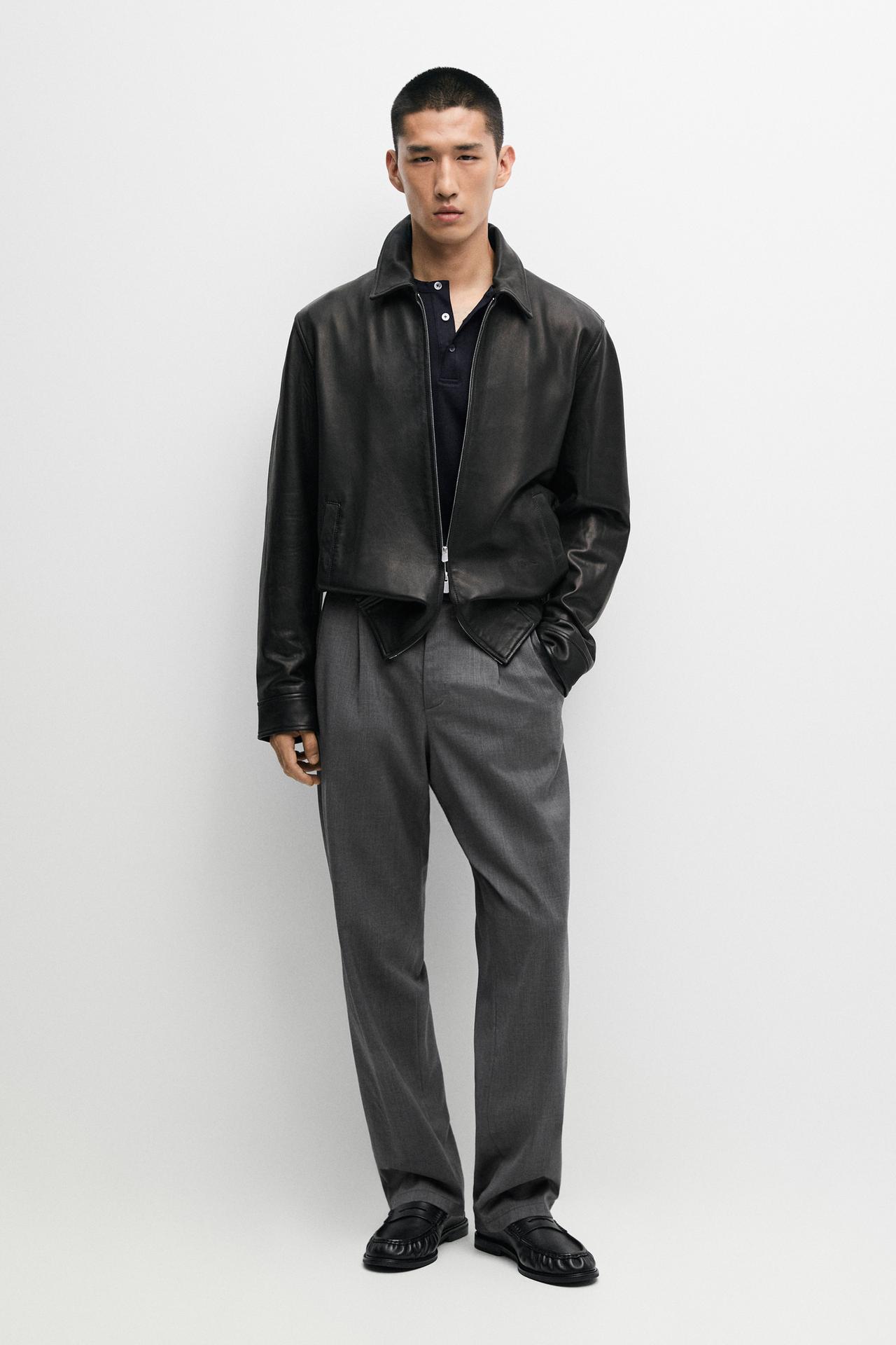 Jacket with nappa leather collar detail — BLACK