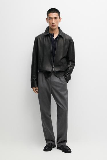 Jacket with nappa leather collar detail — BLACK 1