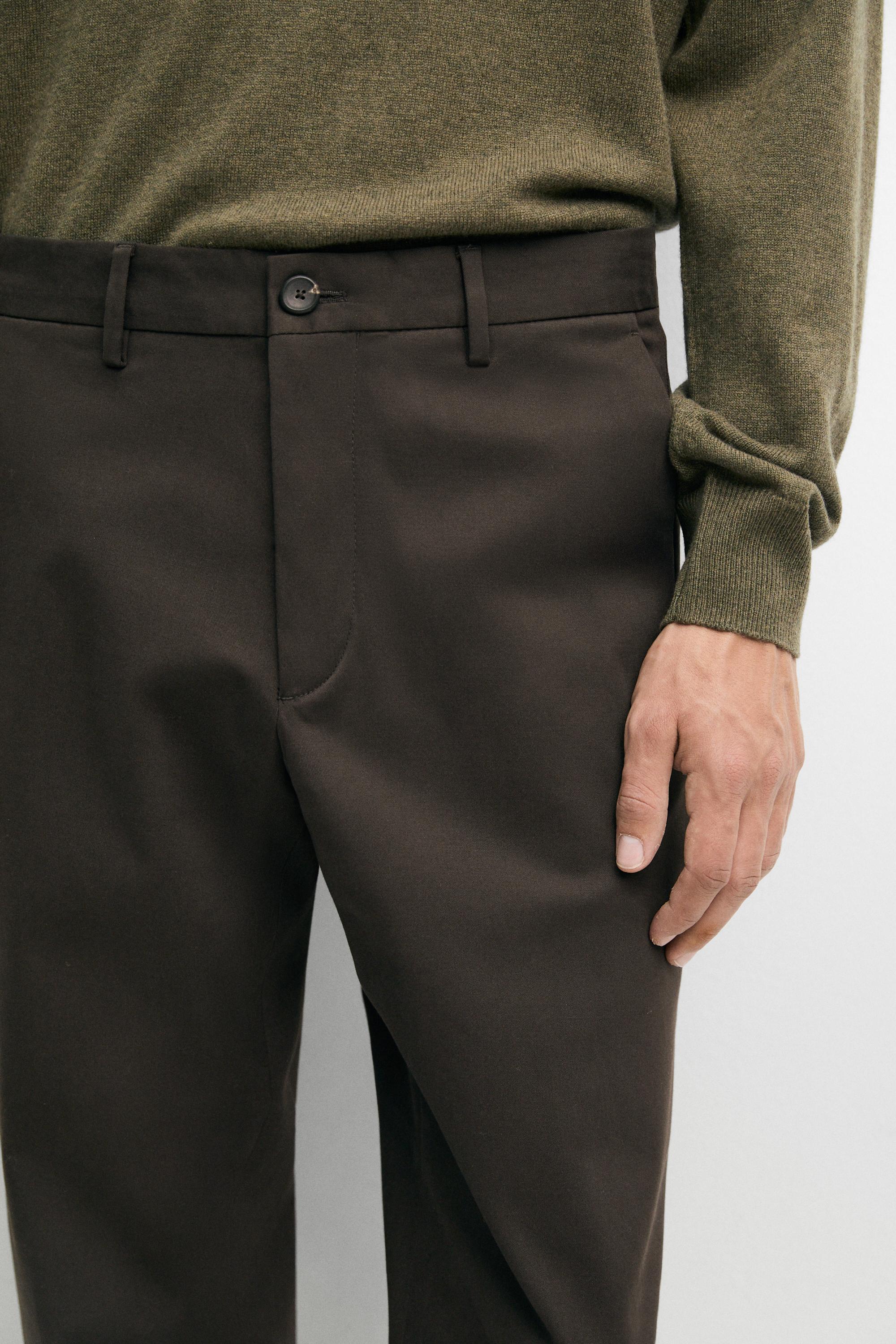 Cotton blend slim fit pants — BROWN