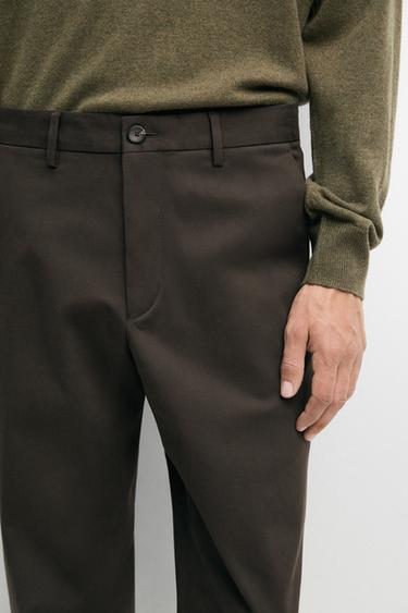 Cotton blend slim fit pants — BROWN 8