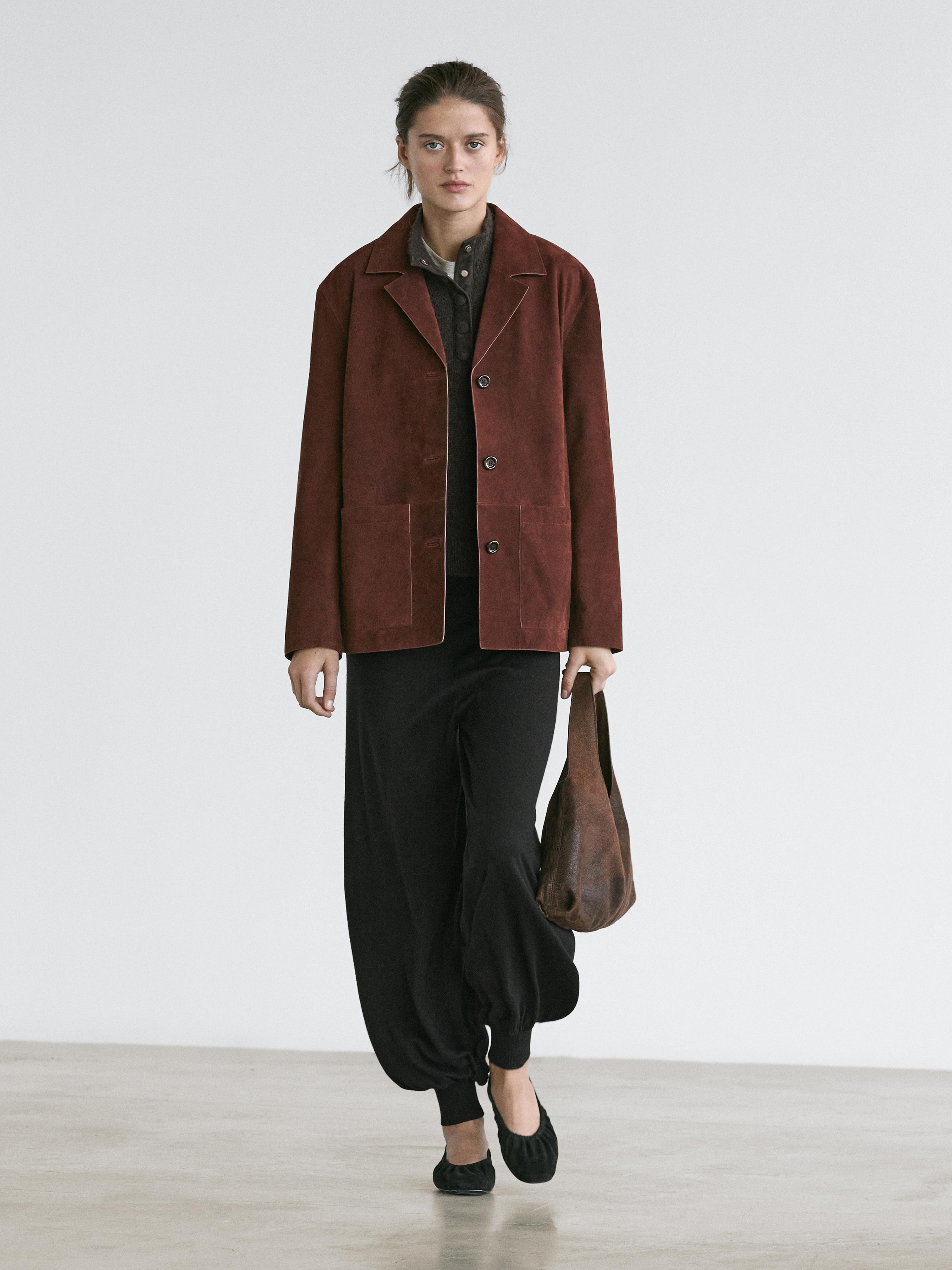 Blazer à revers 100 % cuir nubuck