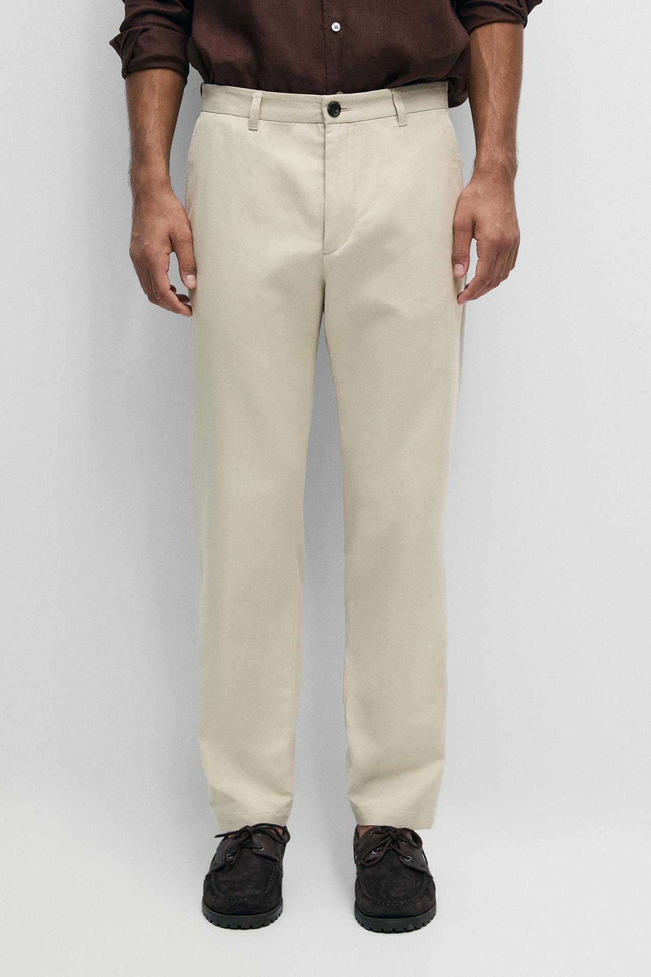 Cotton blend jogger fit pants — BEIGE
