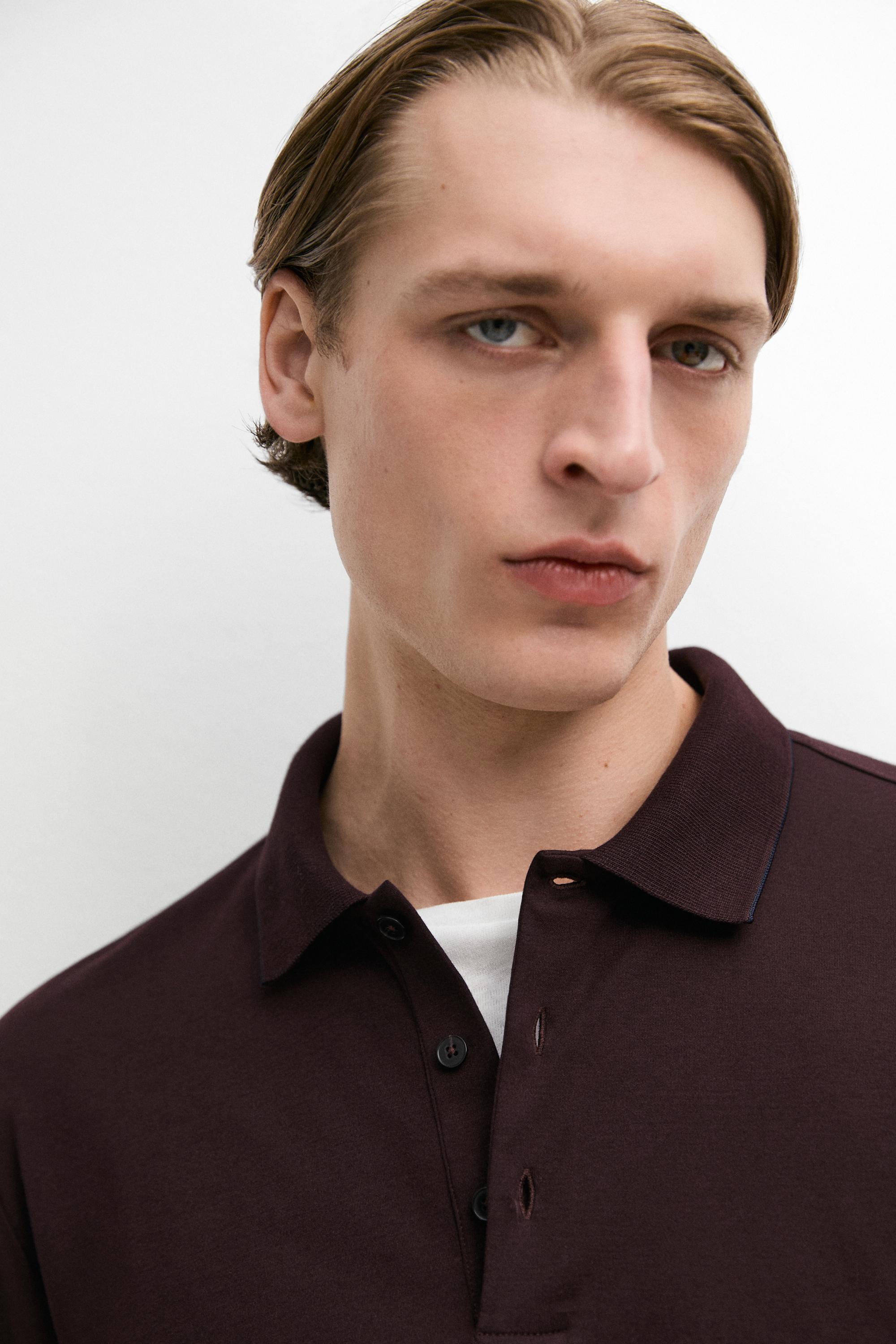 Cotton blend short sleeve polo shirt — MAROON