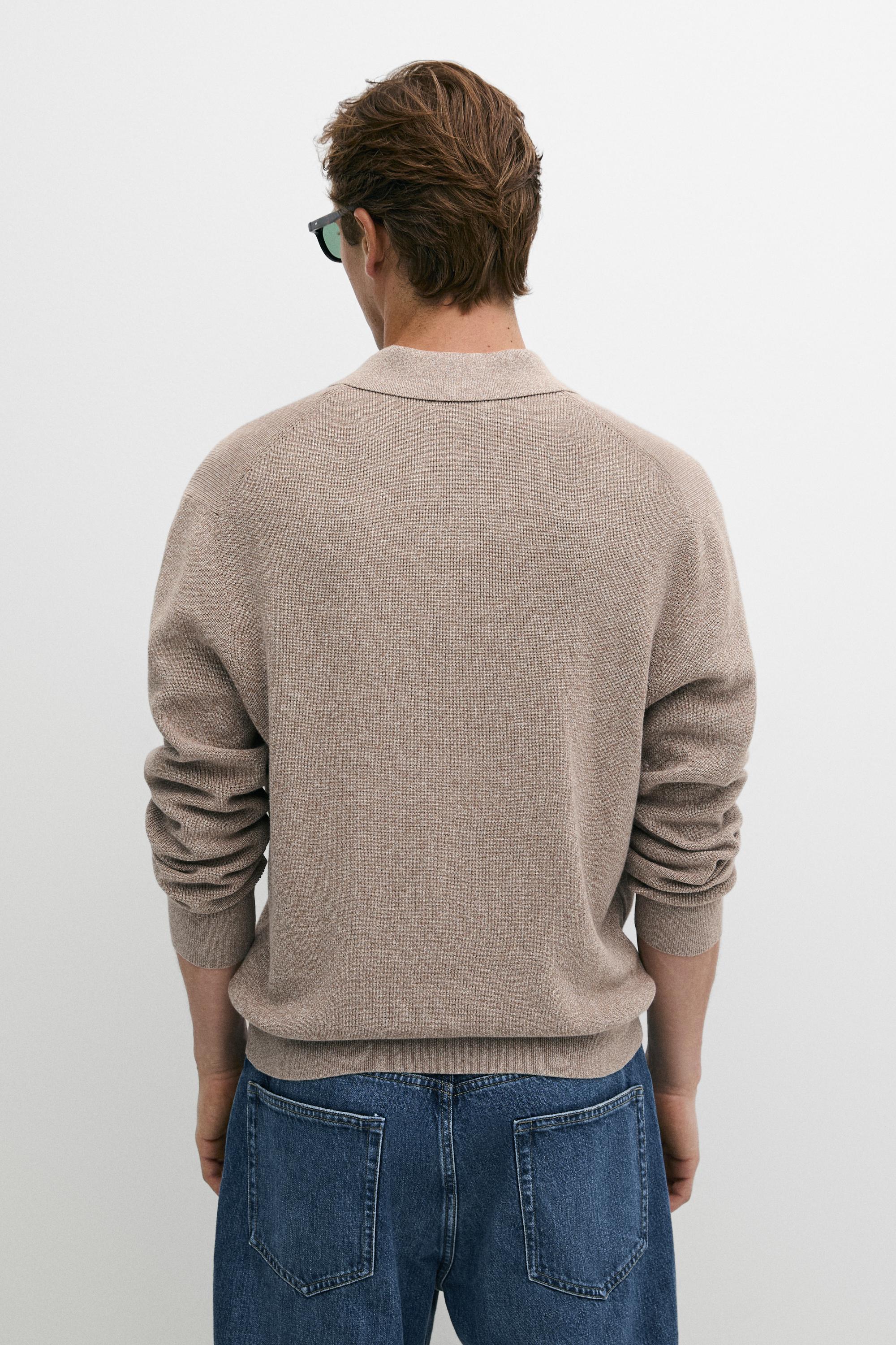 100% cotton mouliné polo sweater — BEIGE