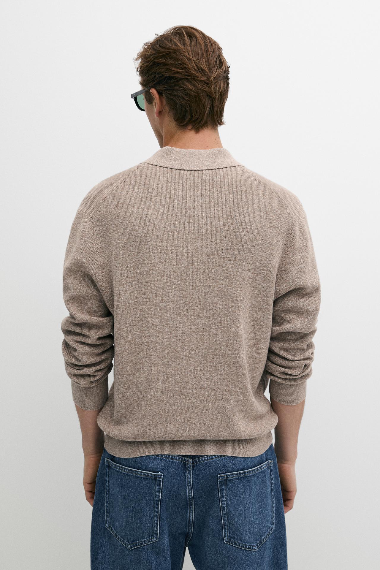 100% cotton mouliné polo sweater — BEIGE