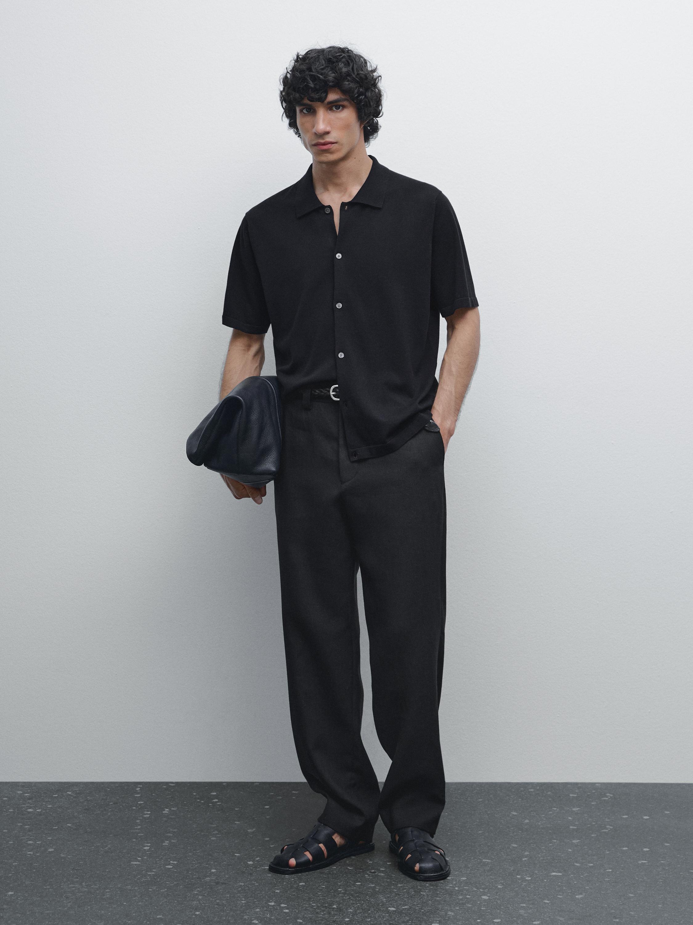 Knit cardigan with polo collar