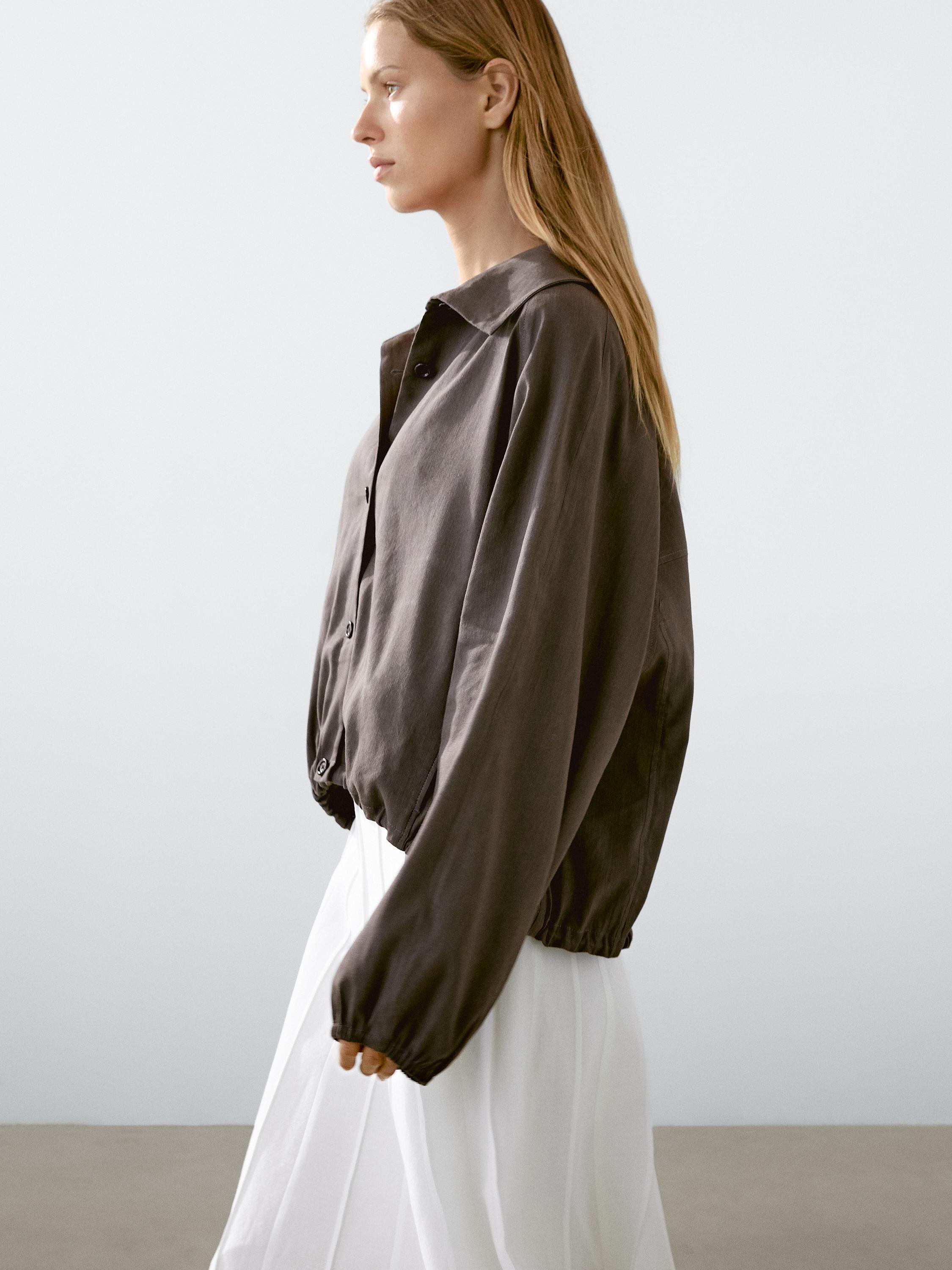 Bomber bunda z ľanovej zmesi