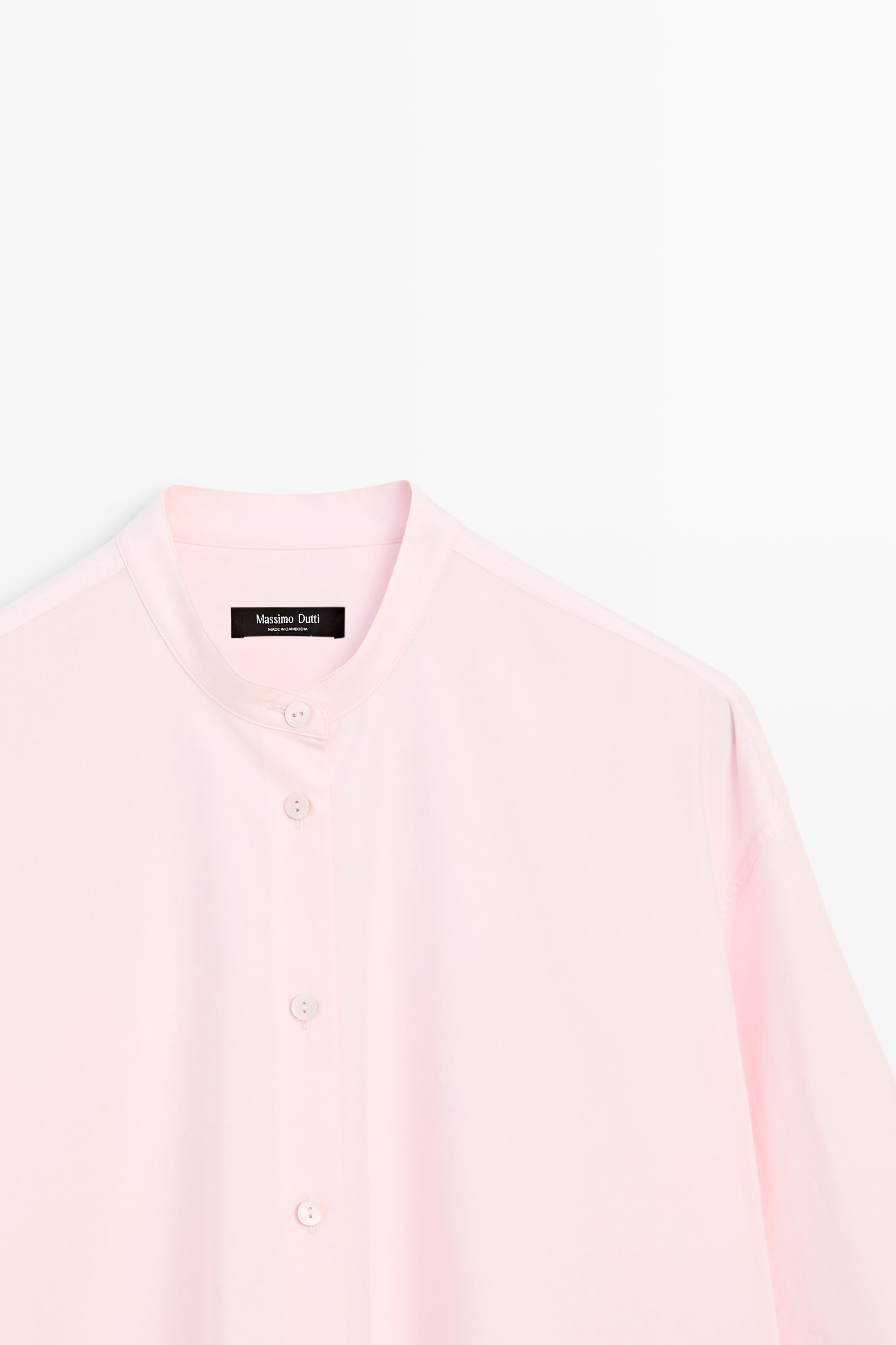 Cotton-blend stand collar shirt — CLAY