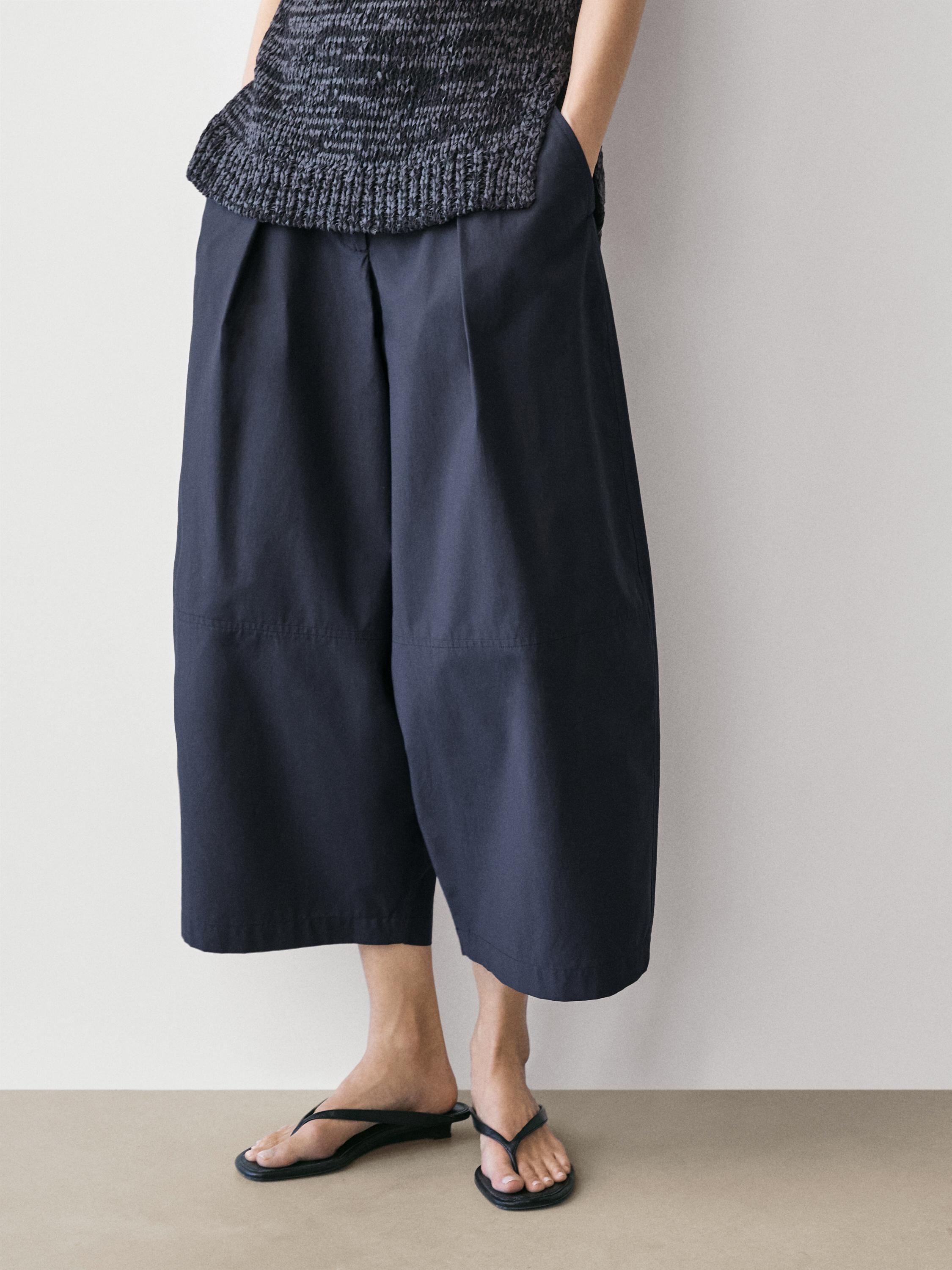 Cotton blend wide-leg trousers — DEEP BLUE