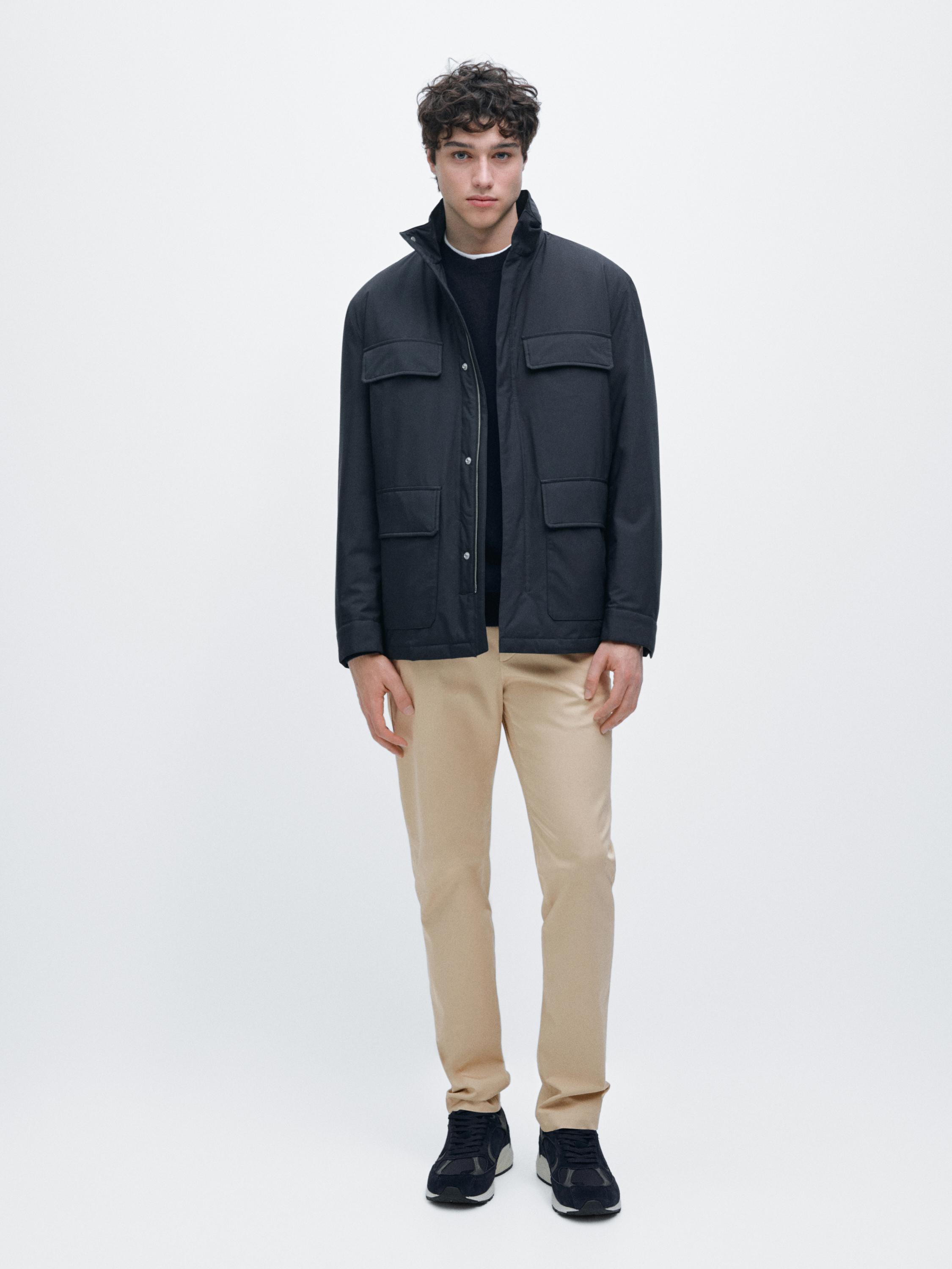 Water-repellent puffer jacket with pockets — NAVY BLUE