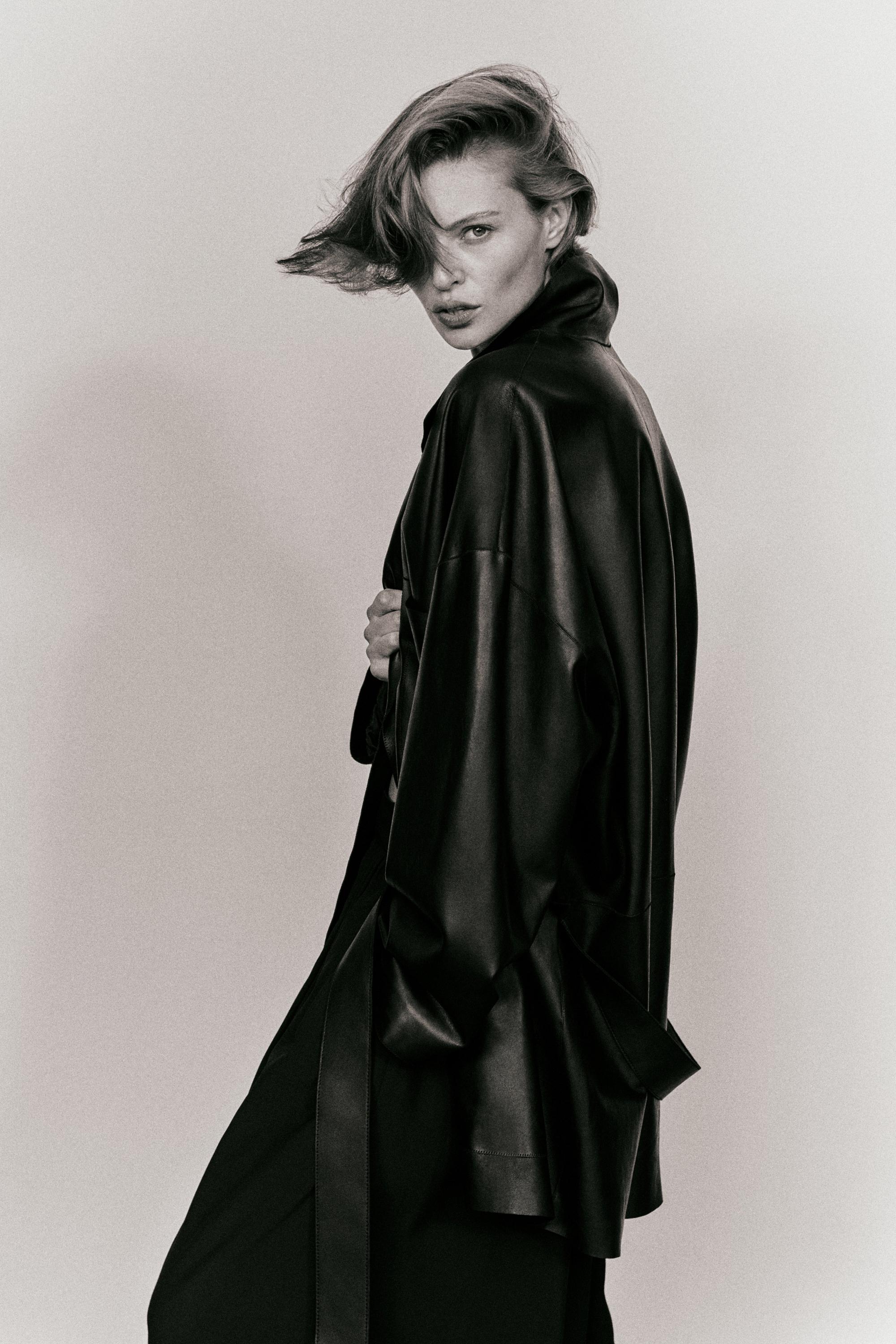 Long nappa leather jacket with tie - LIMITED EDITION — BLACK