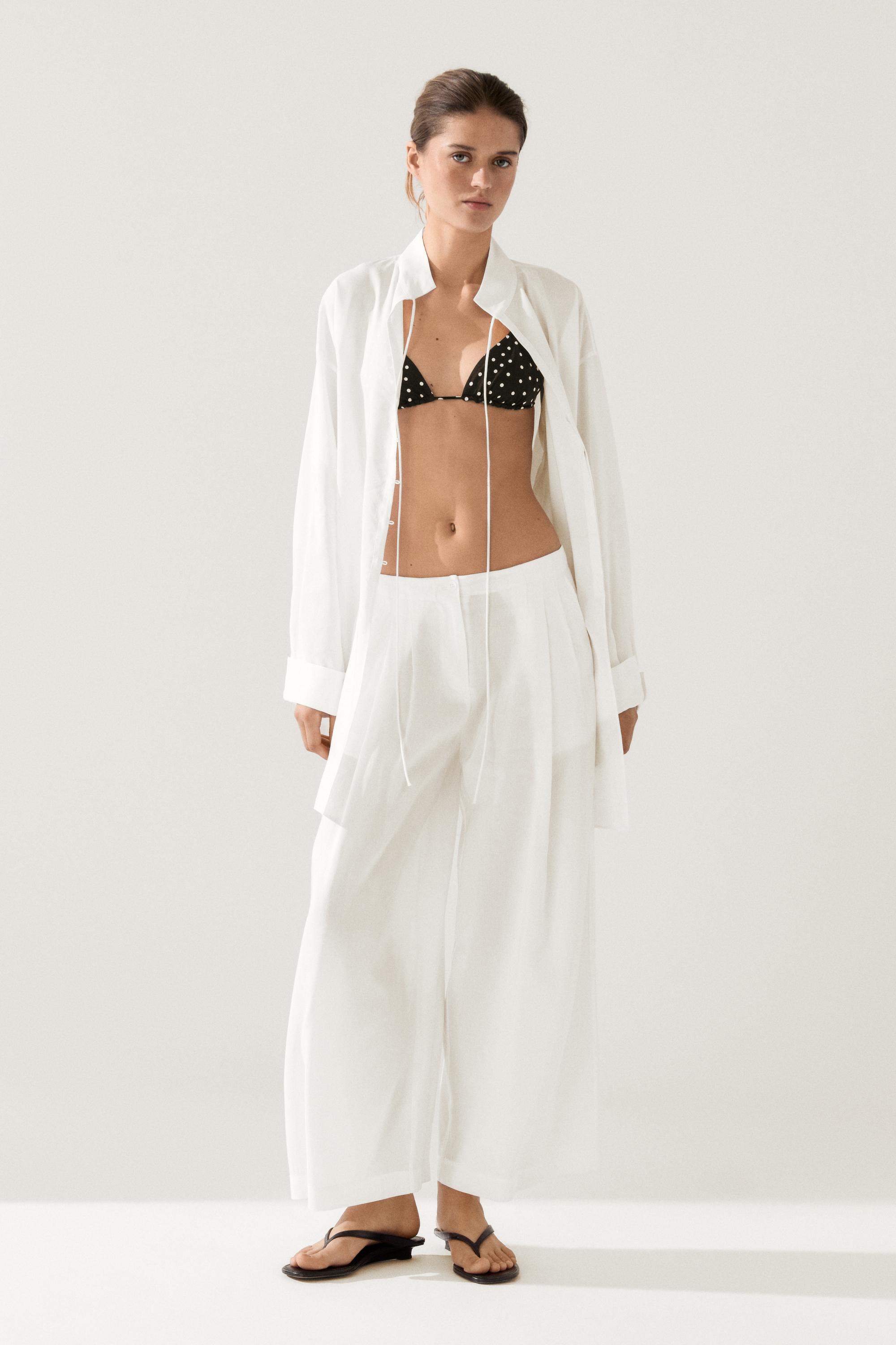 Flowing linen blend trousers — Off white