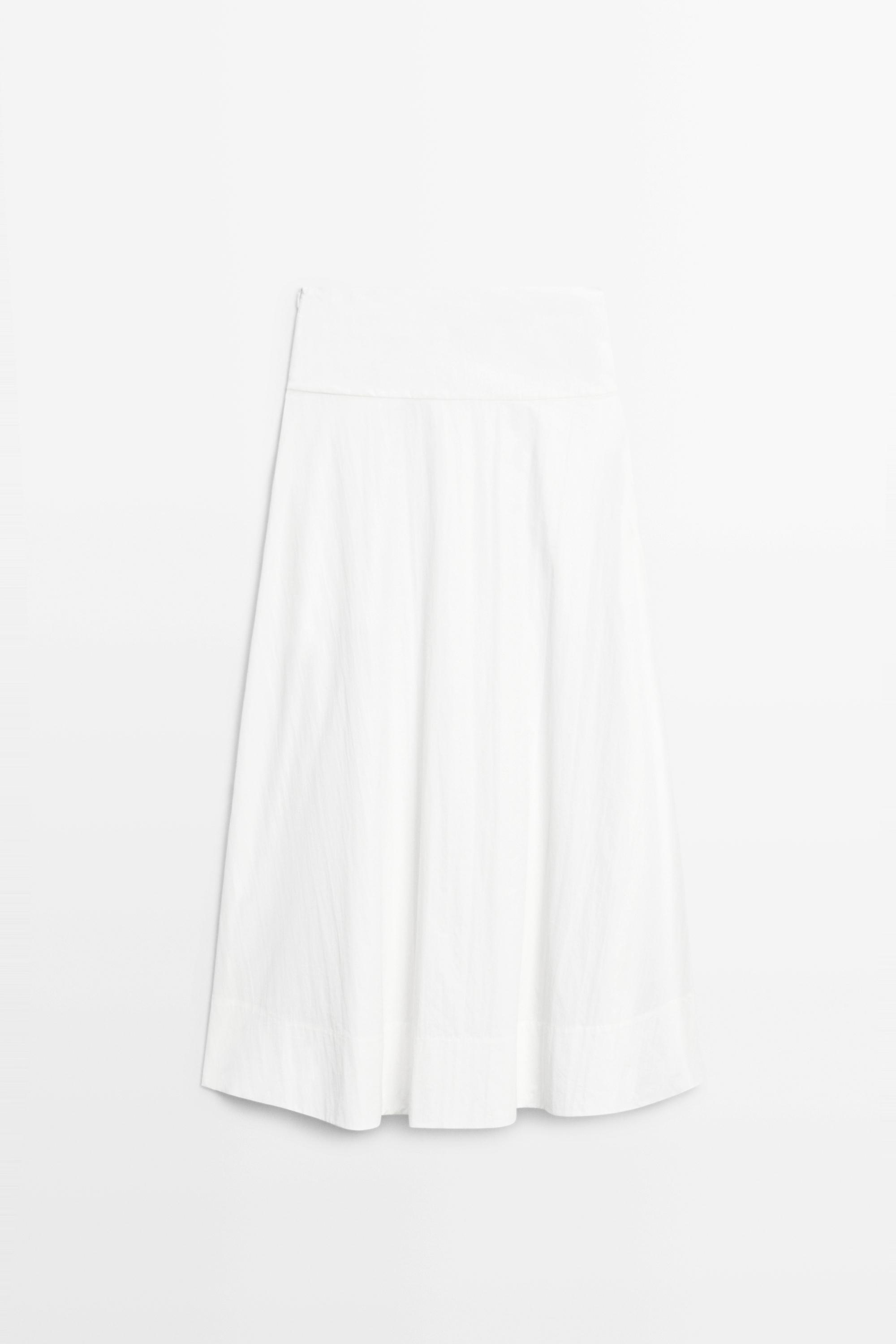 Midi skirt with yoke and pleated detail — WHITE