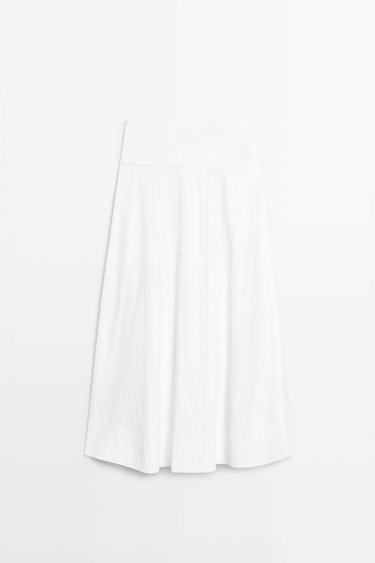 Midi skirt with yoke and pleated detail — WHITE