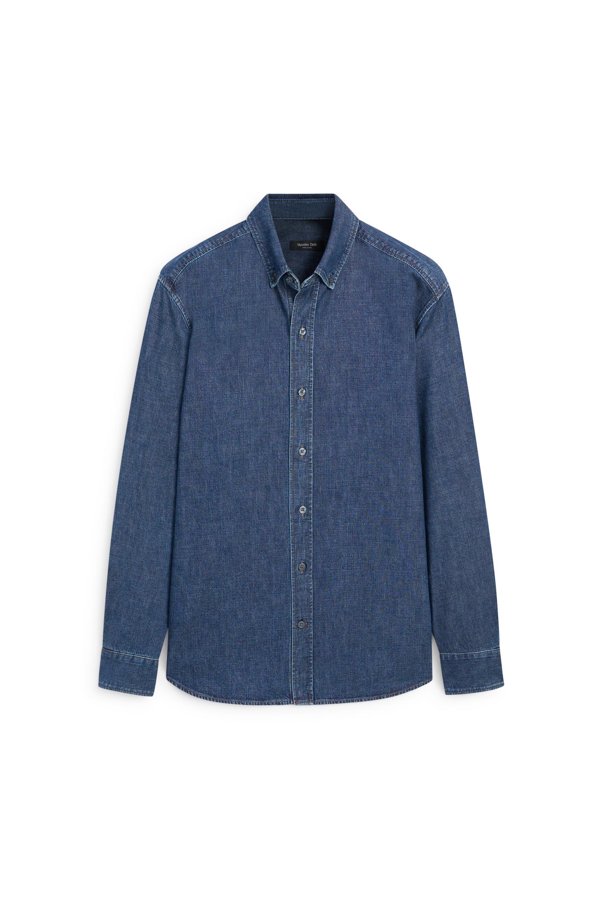 100% Cotton Regular Fit Denim Shirt — MEDIUM BLUE