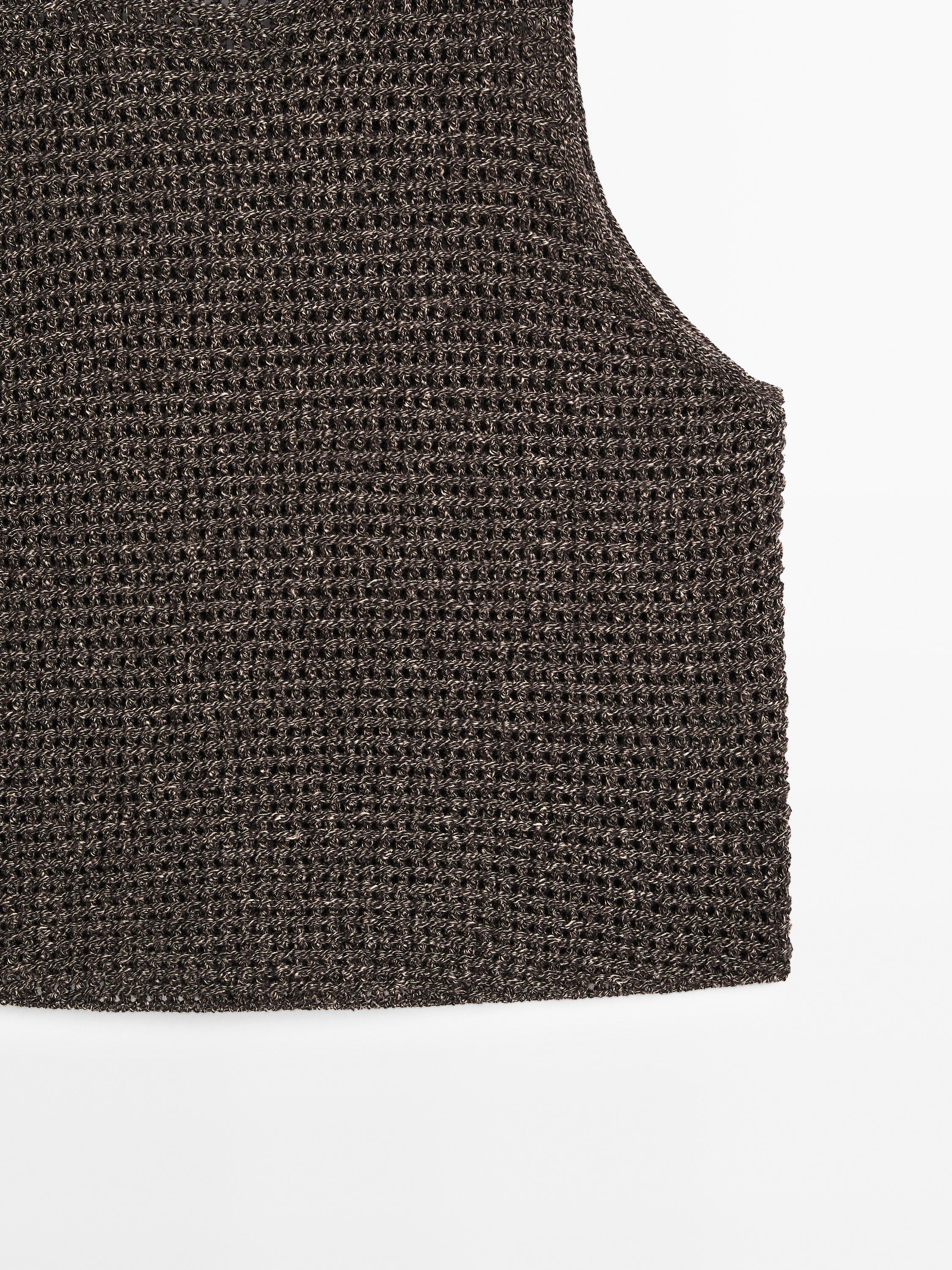 Top din tricot ajurat cu amestec de bumbac