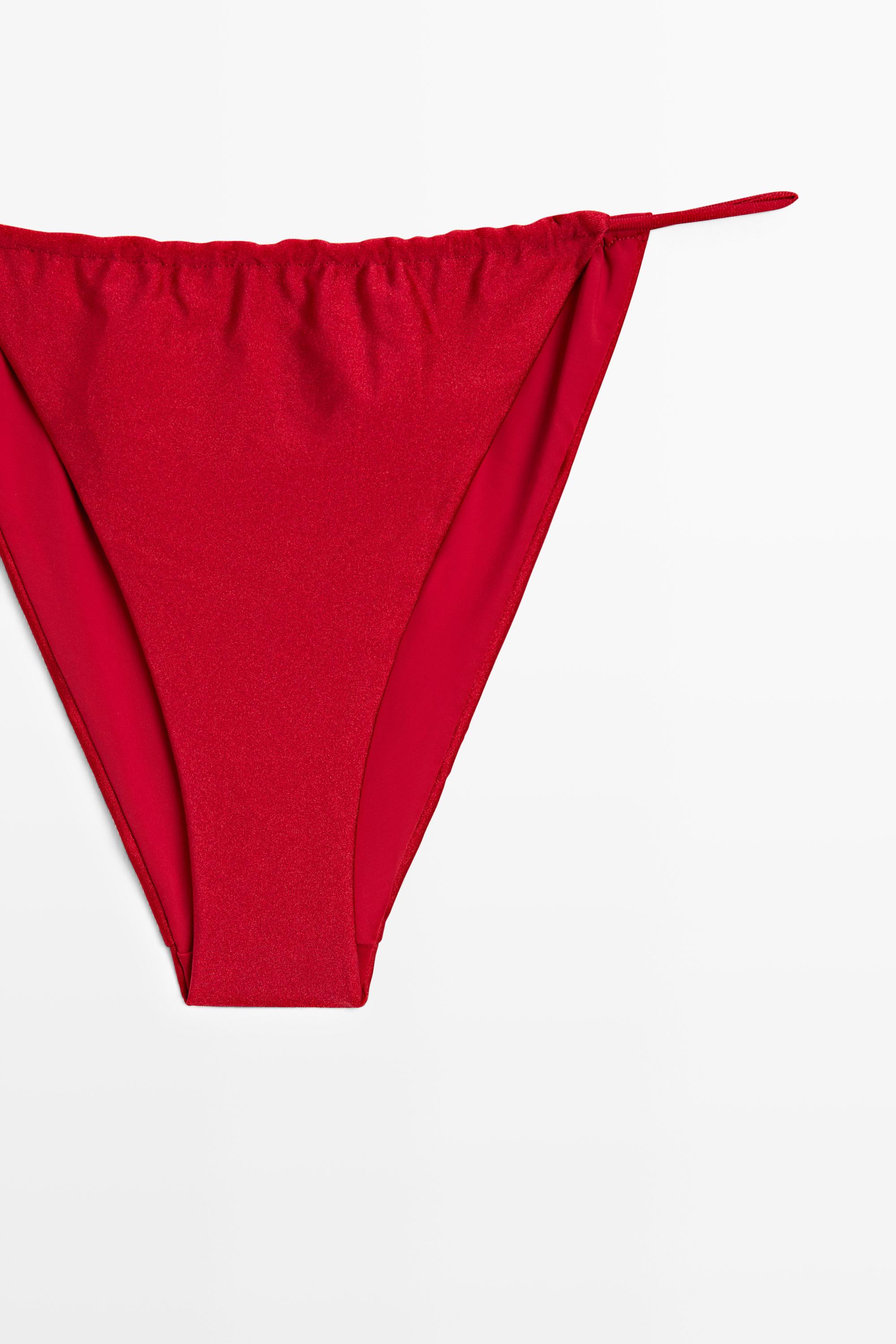 Shimmer side-tie bikini bottoms — RED