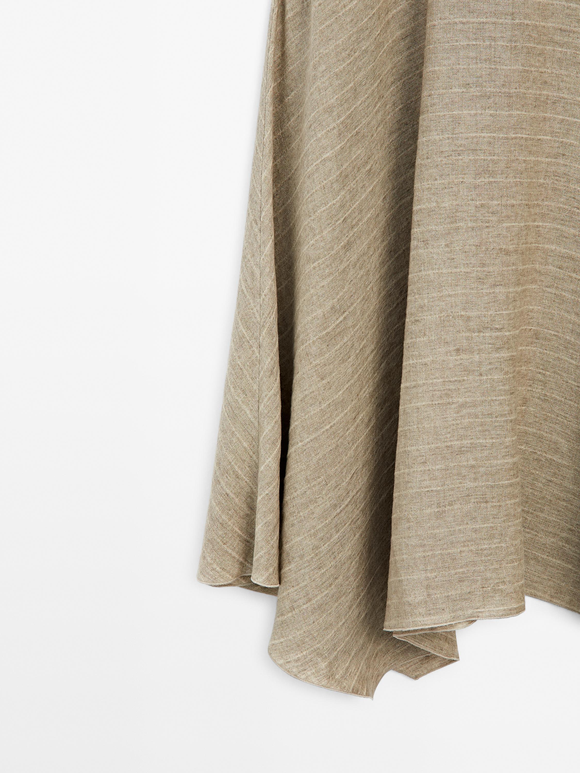 Flounce linen midi skirt with striped detail