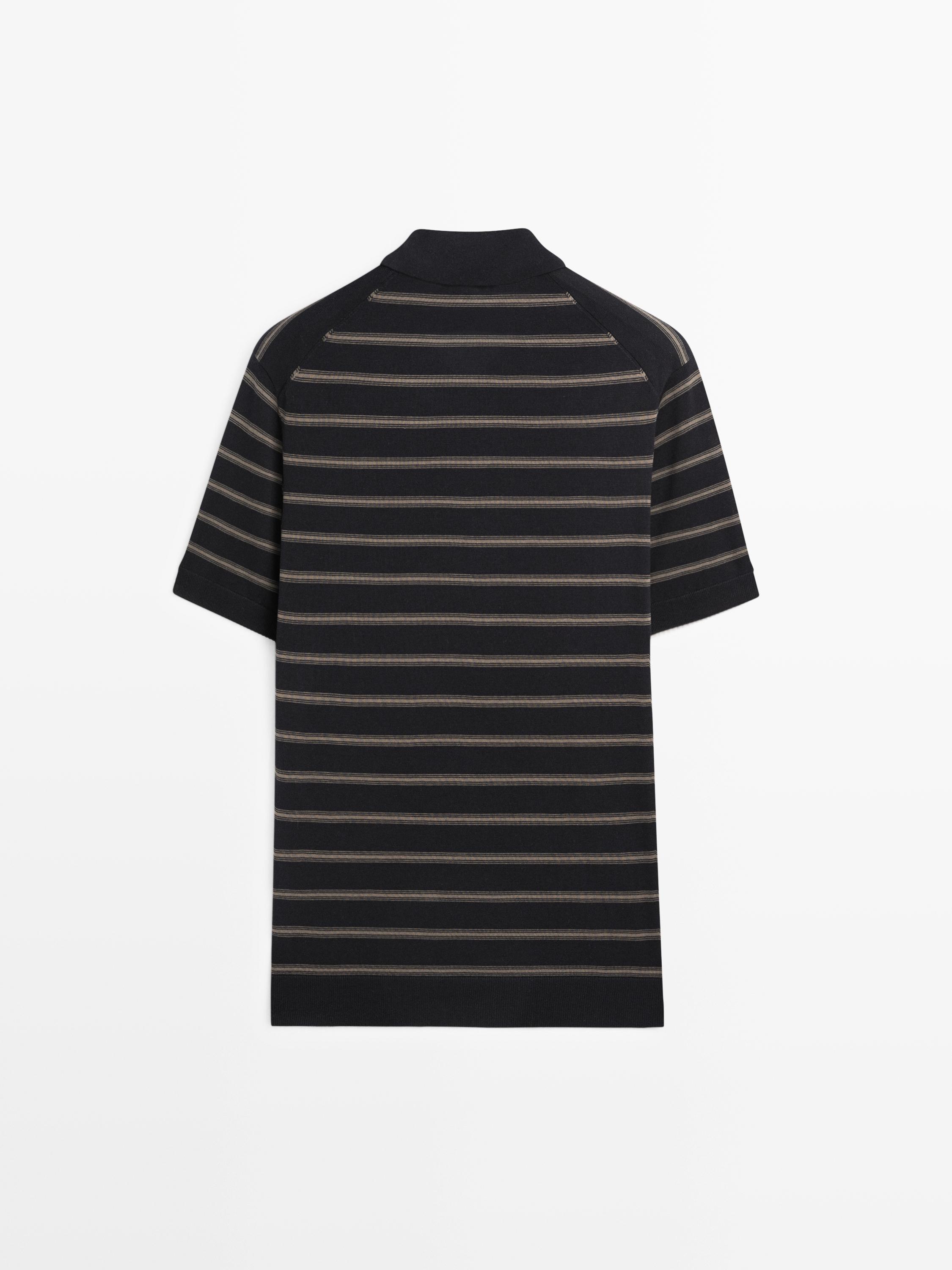 Knit polo shirt with contrast stripes — NAVY BLUE