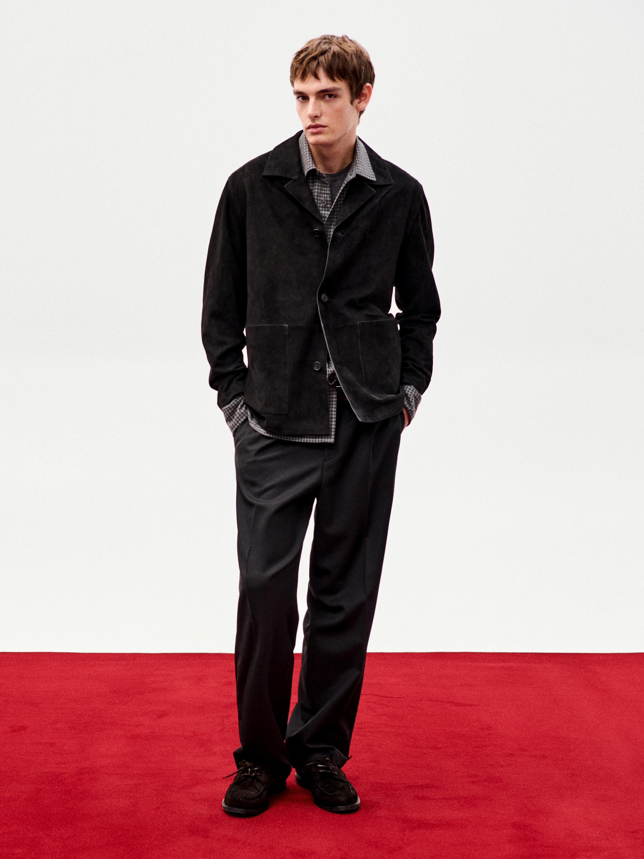 Suede leather jacket with pockets — BLACK
