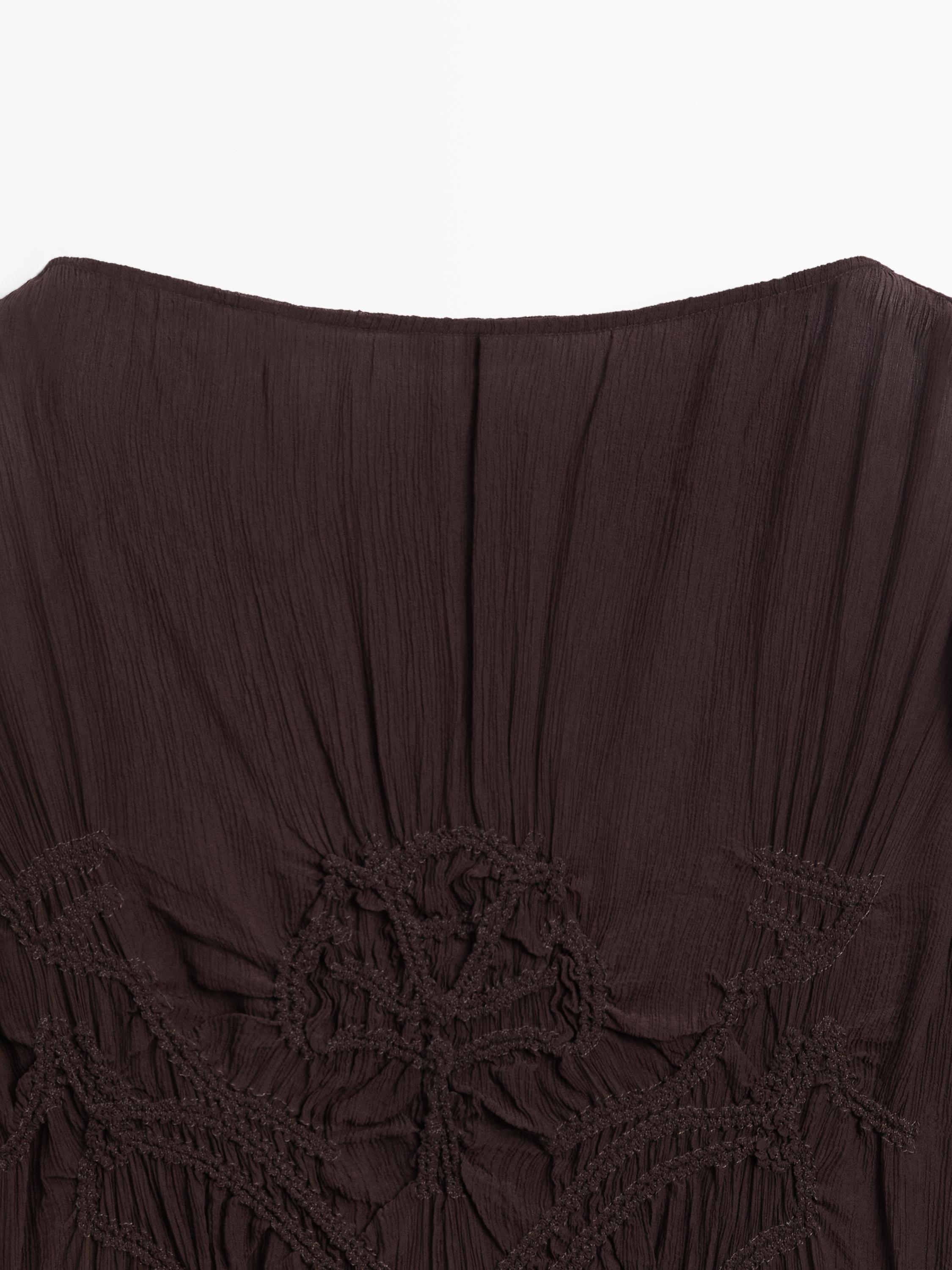Flowing midi dress with gathered detail — BROWN