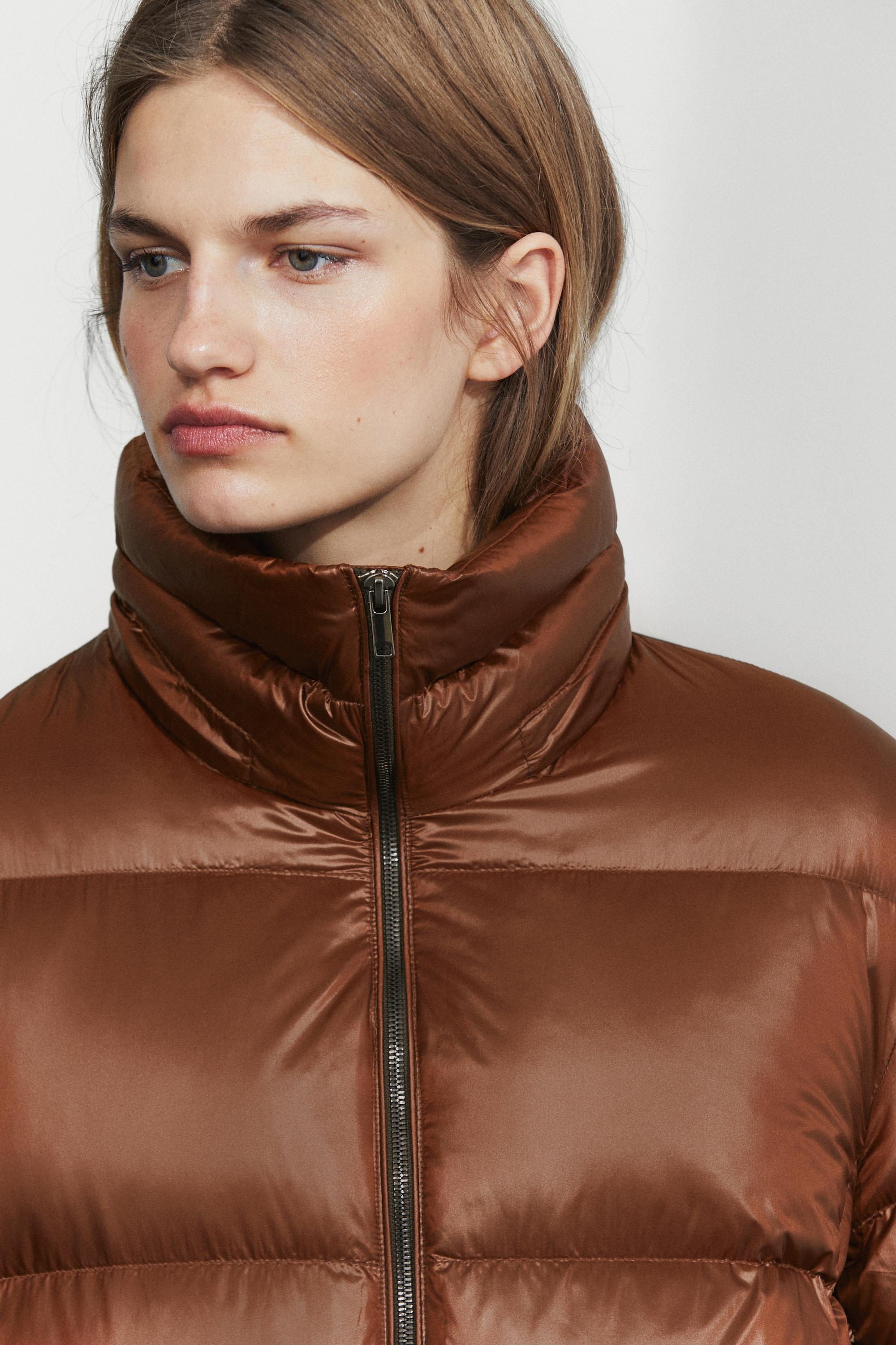 Satin finish down jacket — Caramel