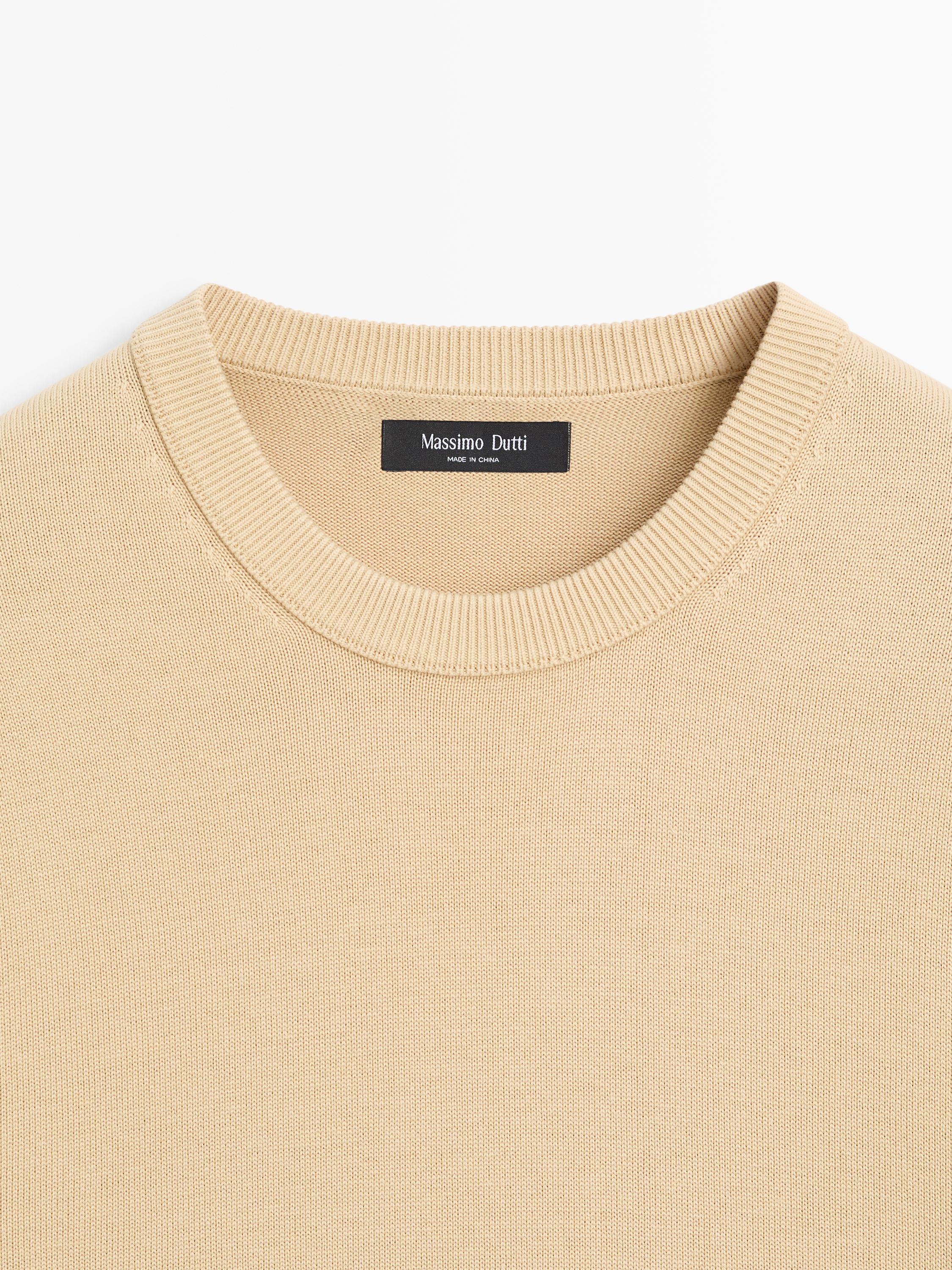 Cotton blend knit sweater — Sand beige