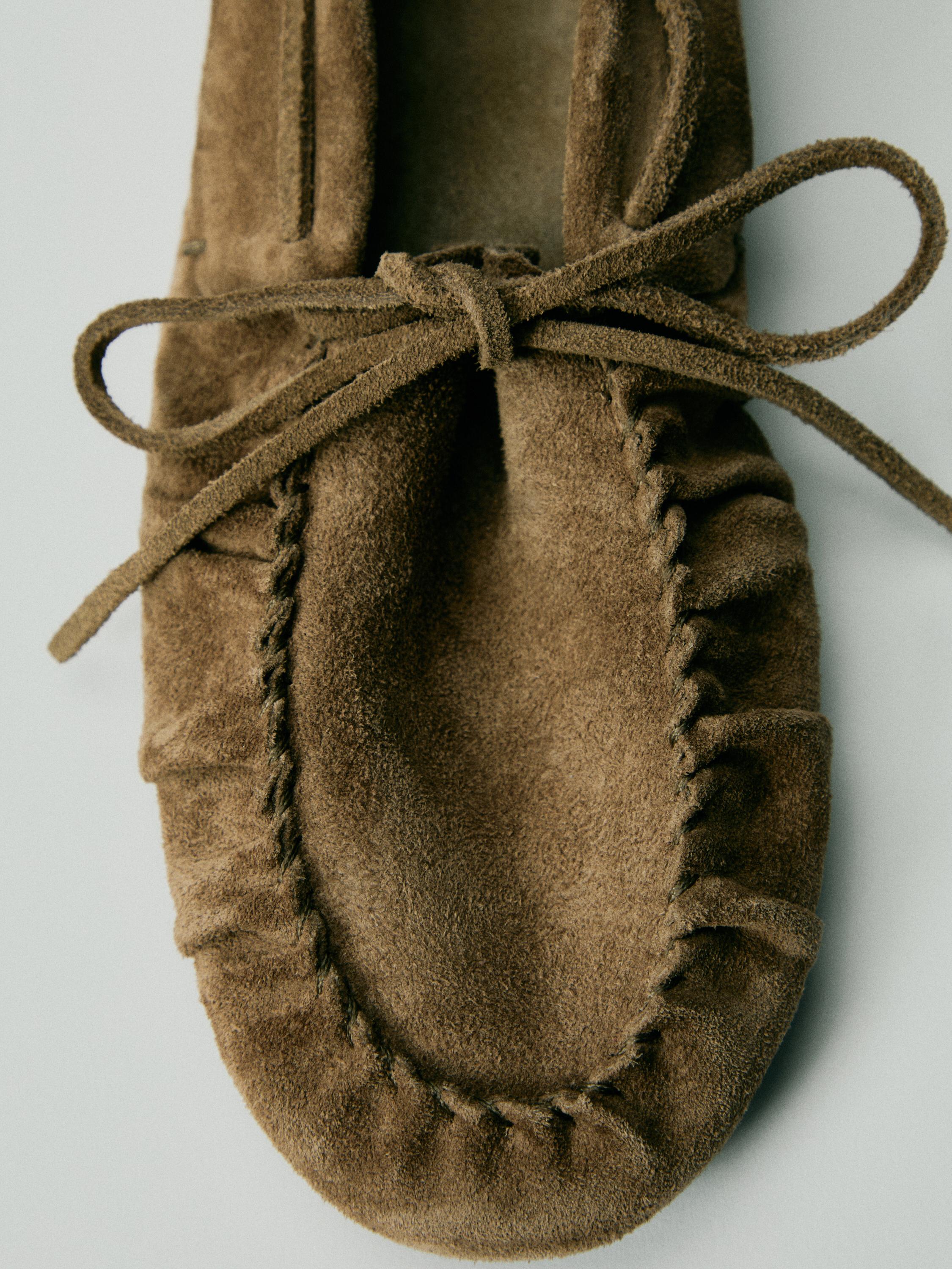 Soft leather loafers with gathered detail — MINK