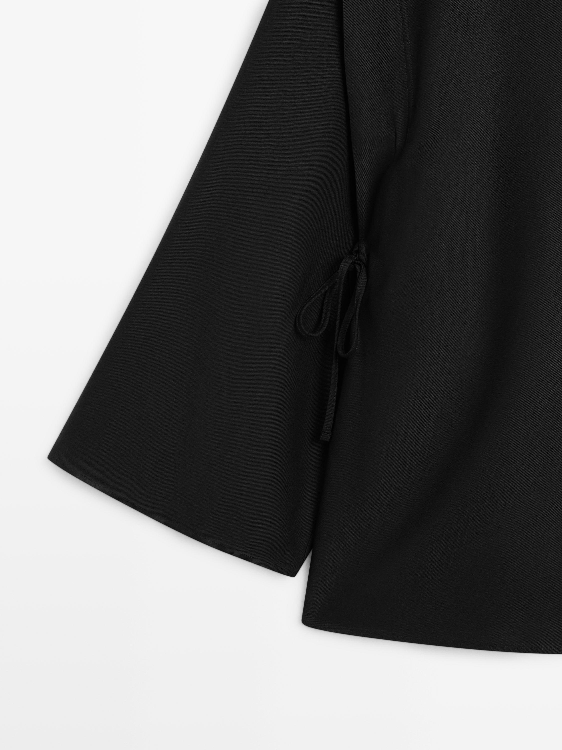 Bağcıklı dik yaka gömlek