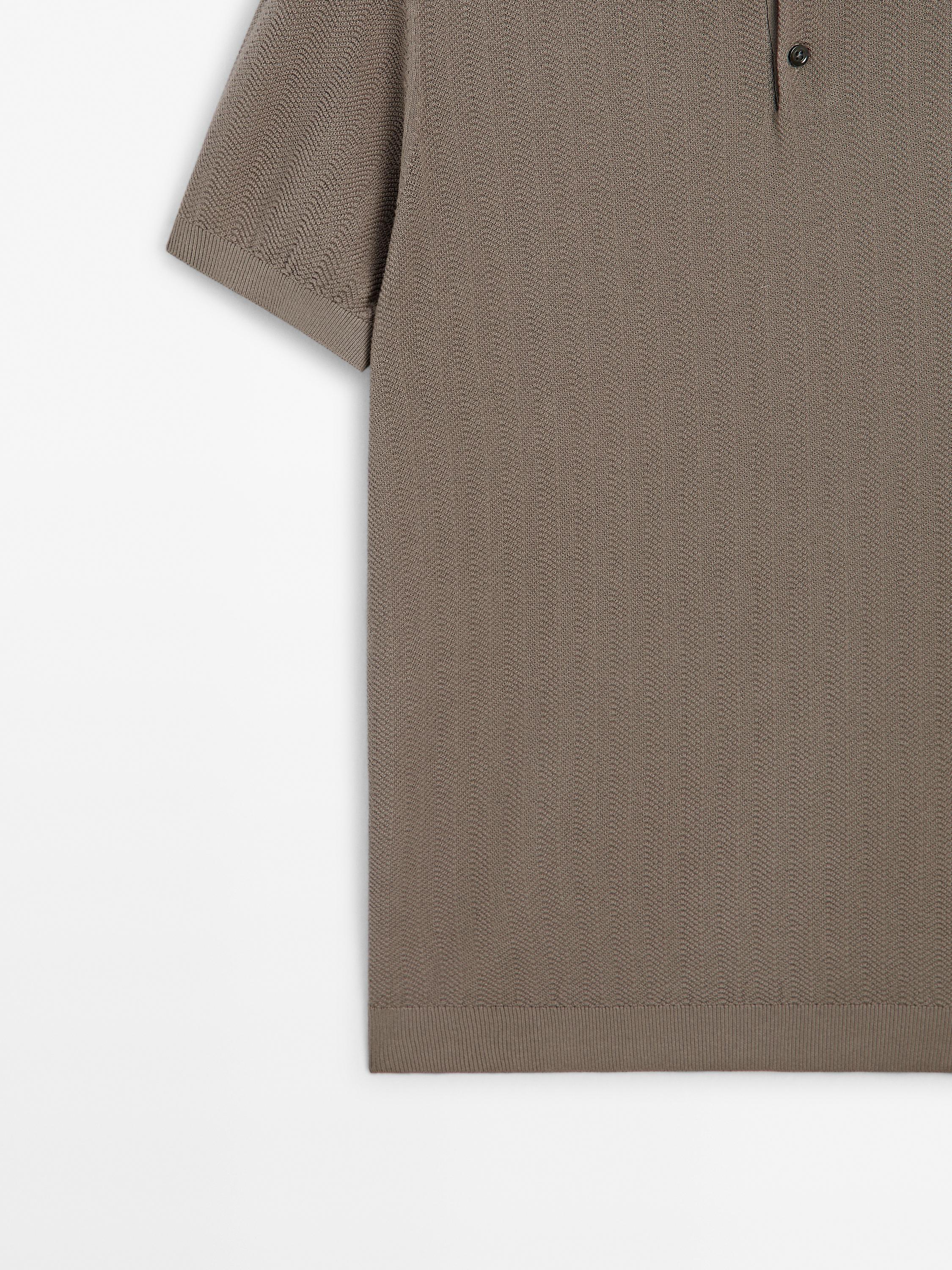 Cotton herringbone knit polo sweater