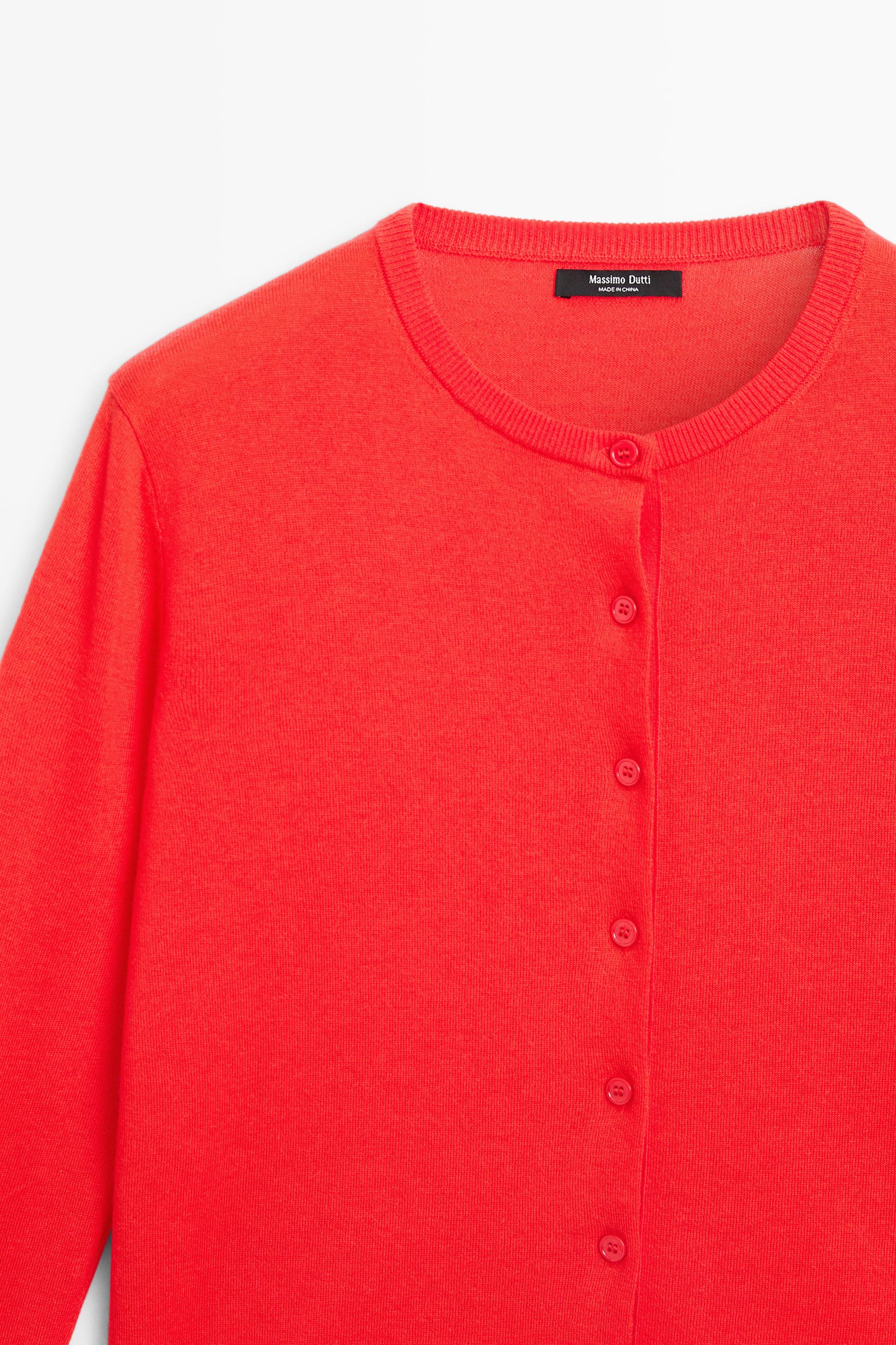 Fine-knit round neck cardigan — ORANGE