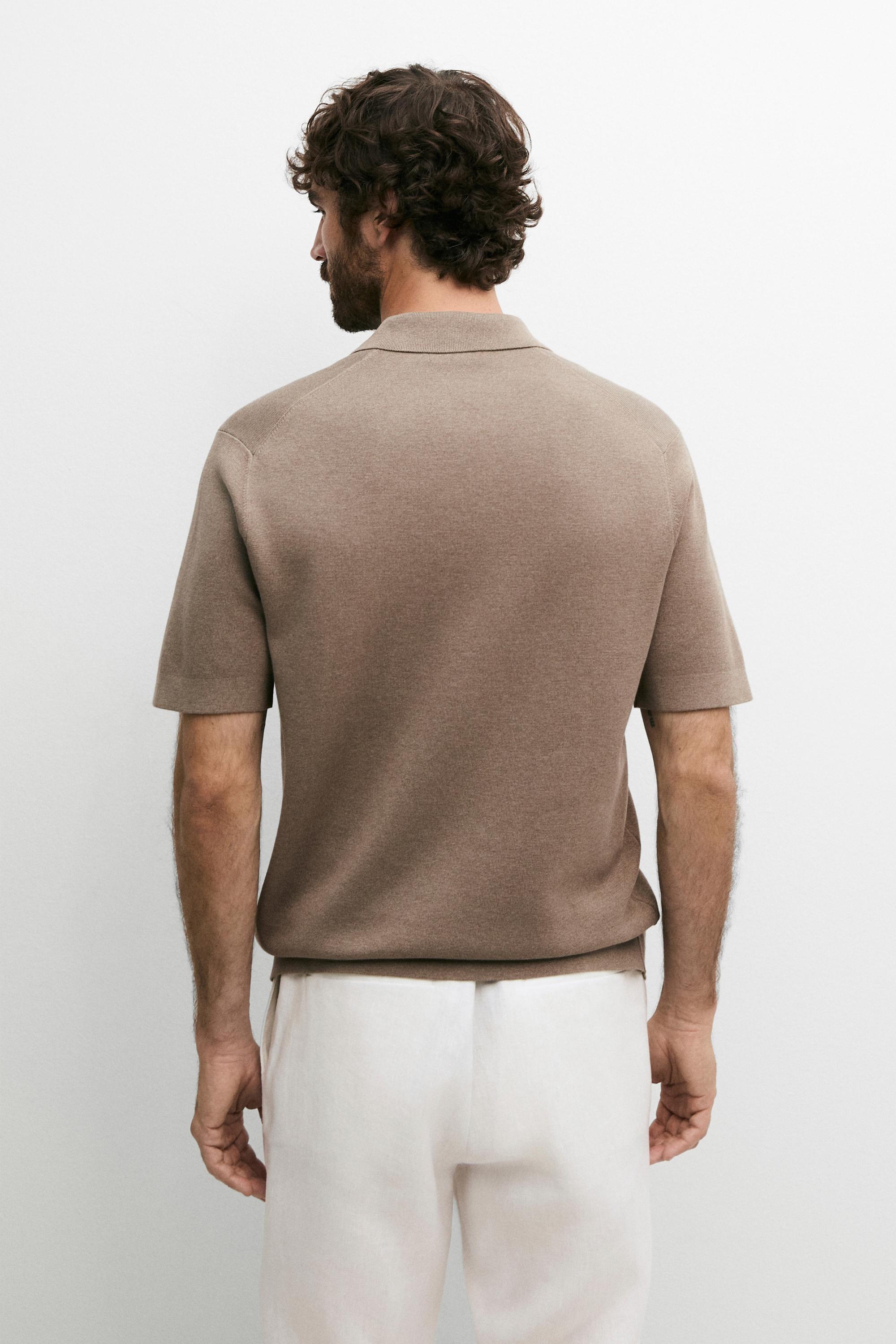 Flowing cotton blend knit polo shirt — GREEN