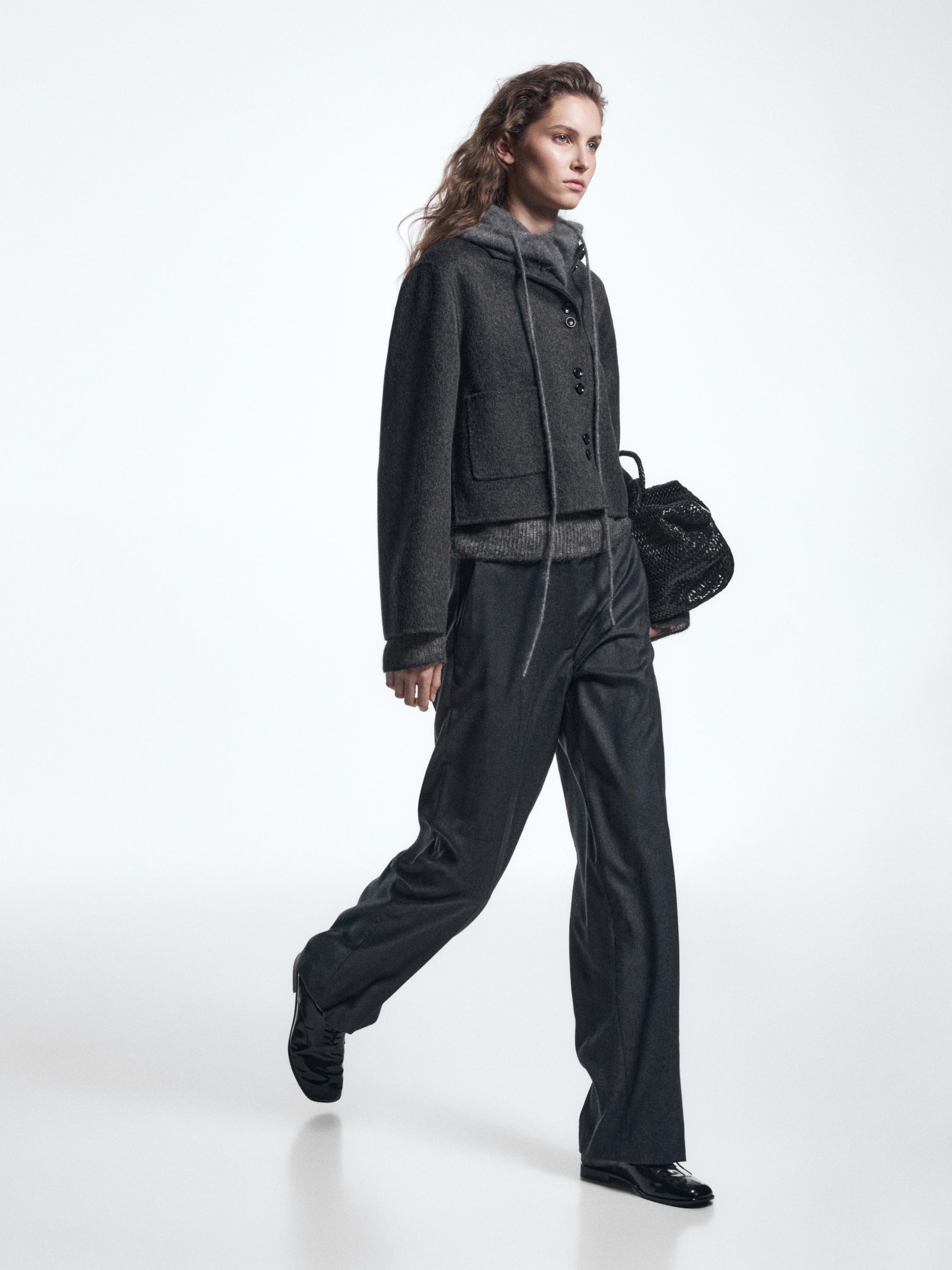 Short double-breasted wool blend jacket