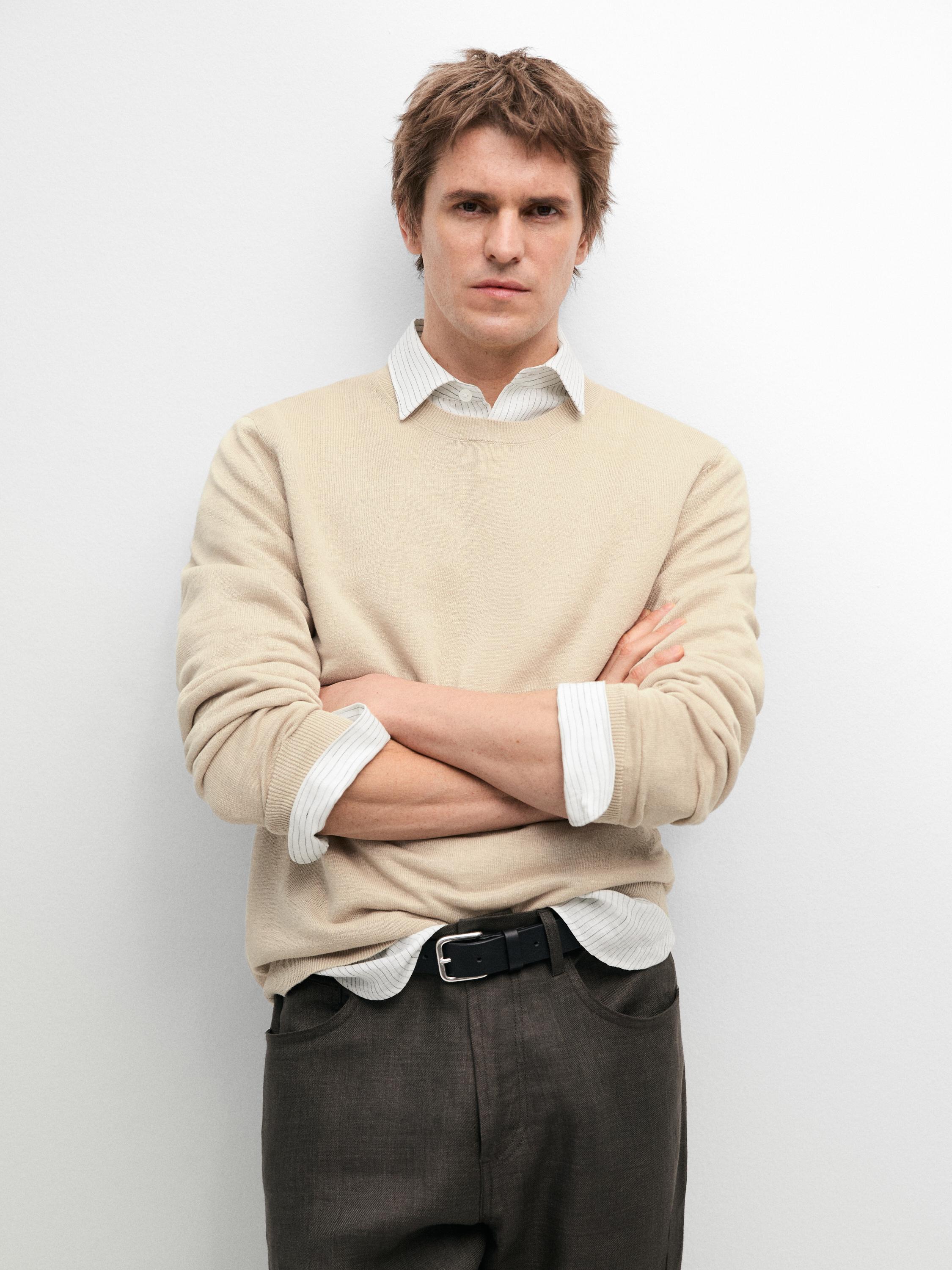 Wide-leg linen trousers — Greyish green