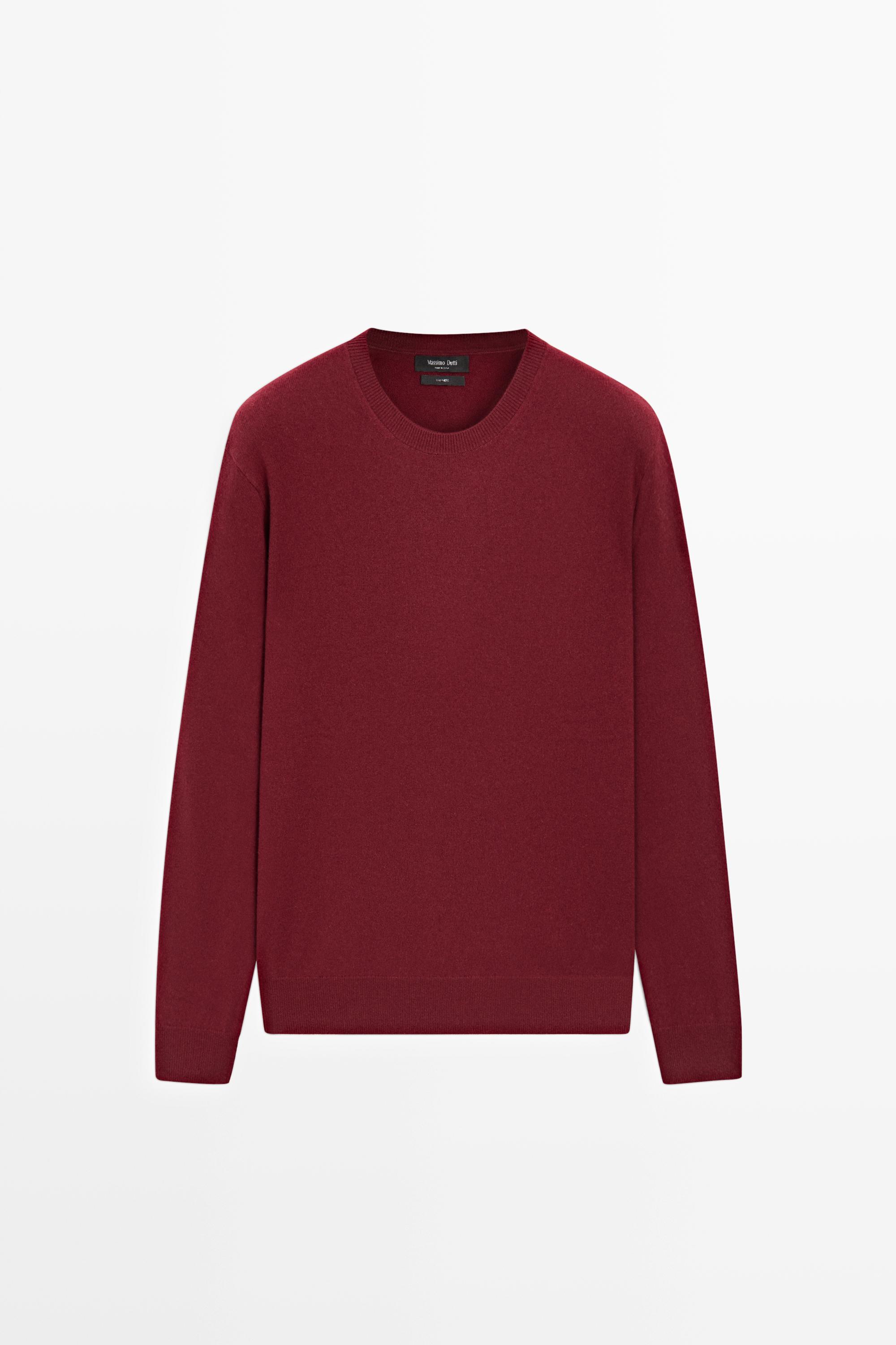 100% cashmere ribbed knit sweater — DARK PINK