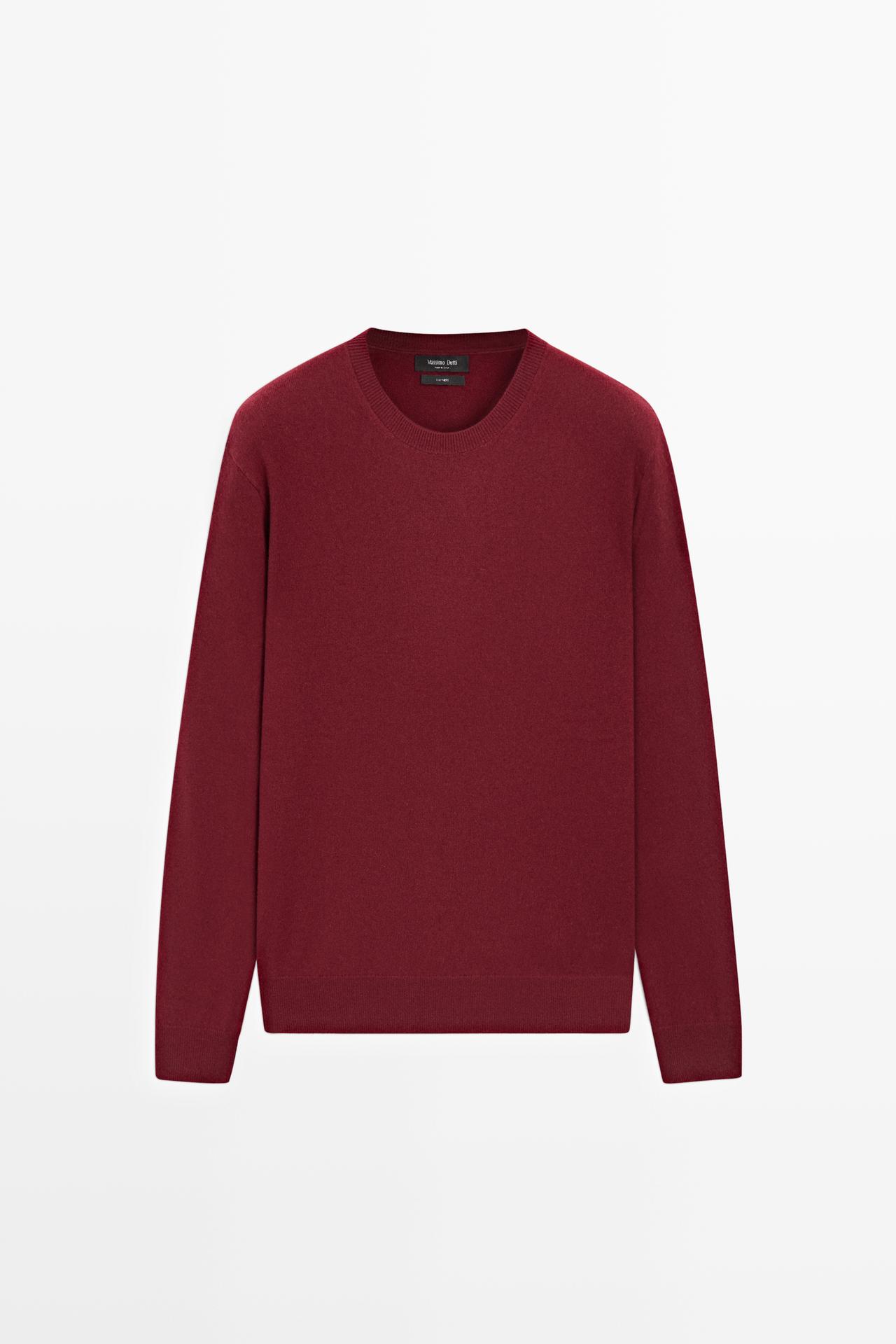 Knit 100% cashmere round neck sweater — DARK PINK