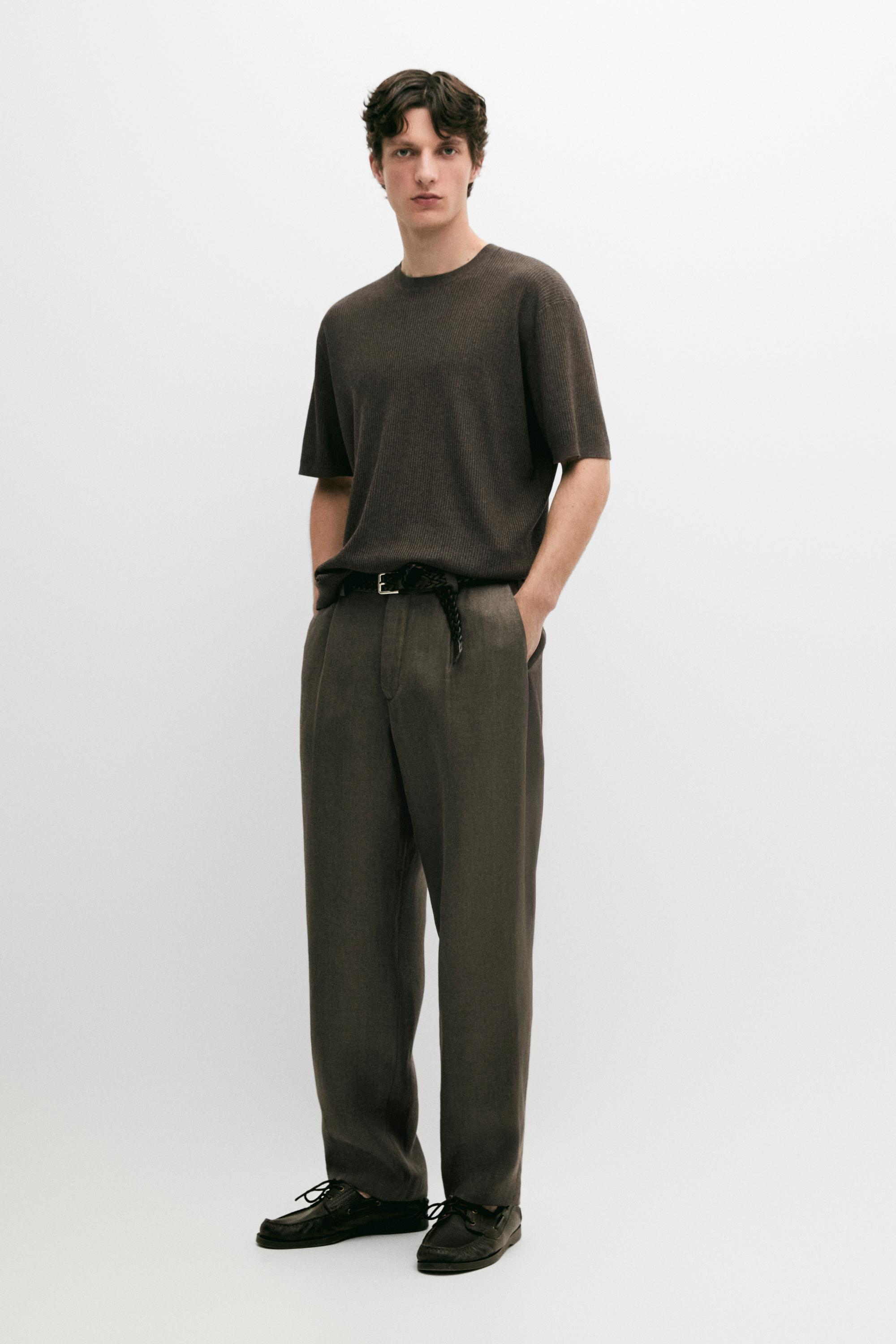 Short sleeve knit cotton blend sweater — CHARCOAL
