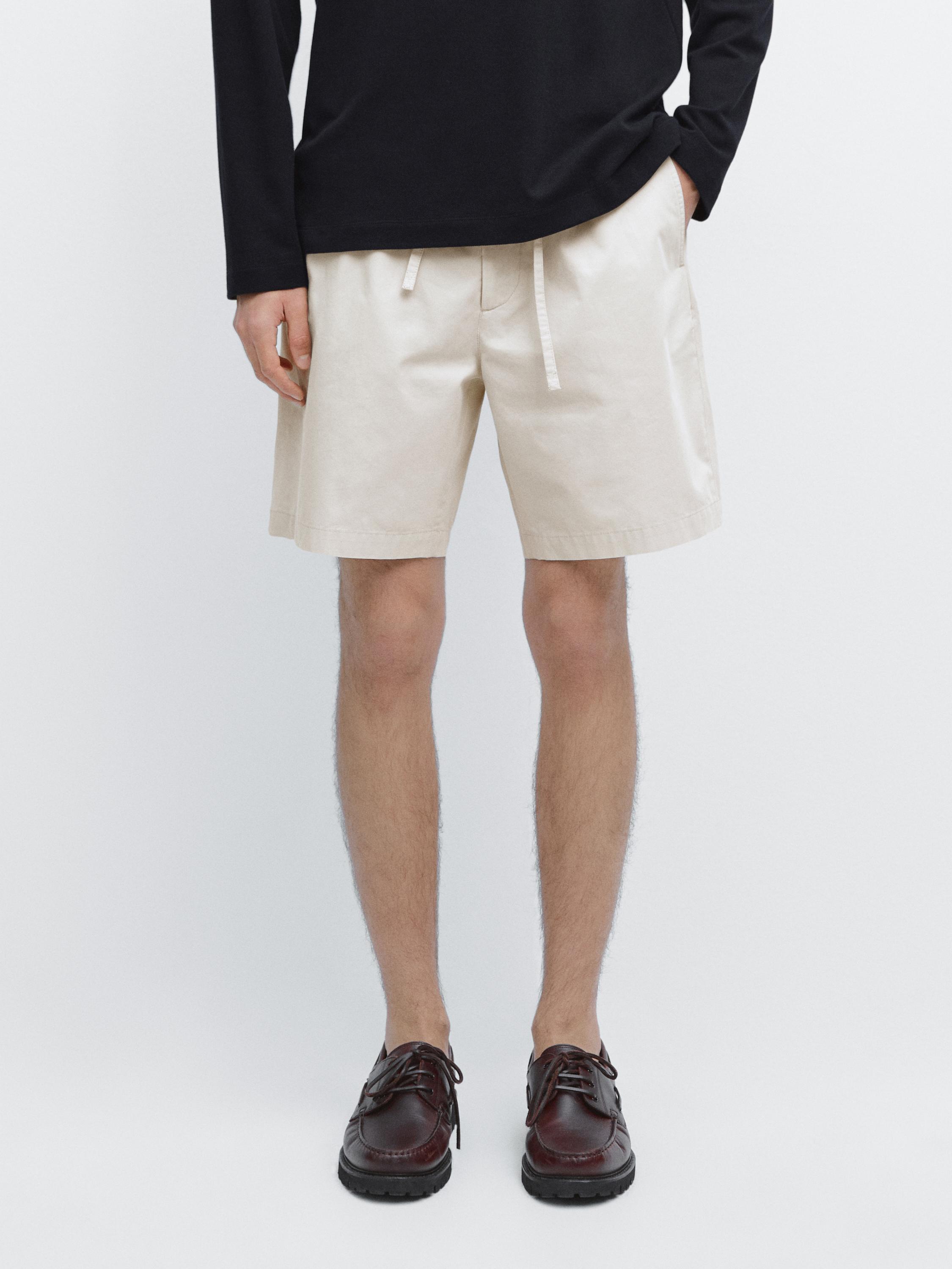 100% cotton jogger fit Bermuda shorts — BEIGE