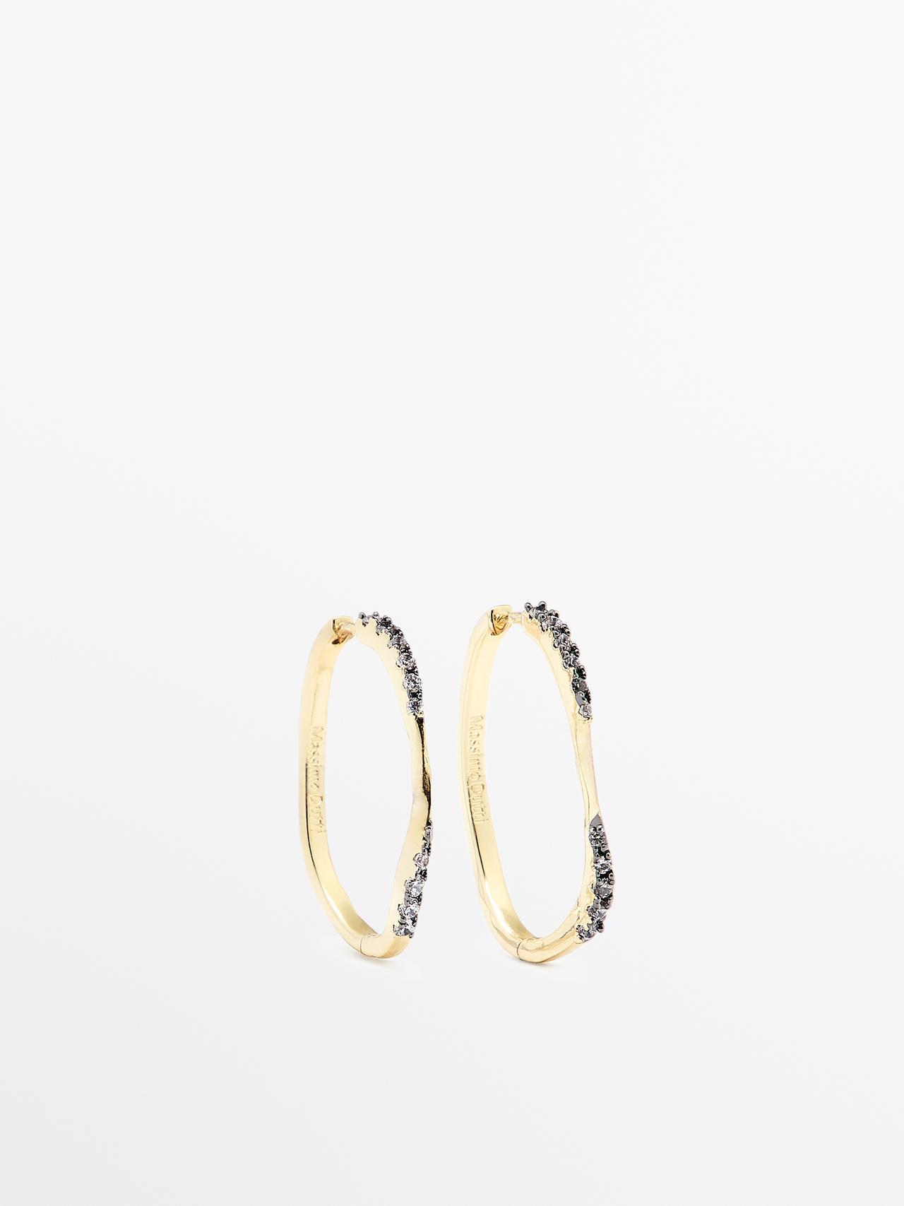 Massimo Dutti - Dame - Øreringe Med Smykkesten - Guld - 01