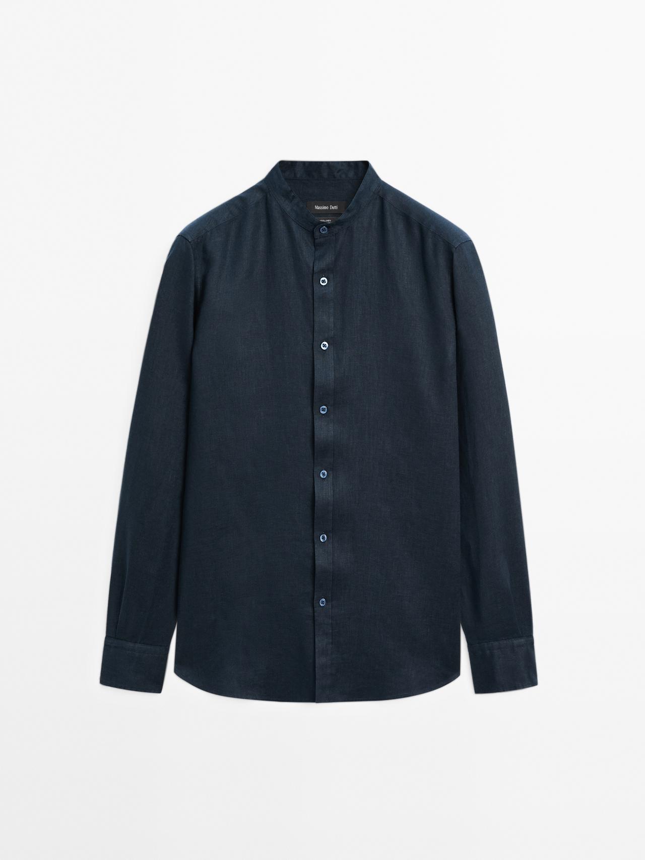 Massimo Dutti - Herre - Regular Fit Skjorte Med Ståkrave - Marineblå - S