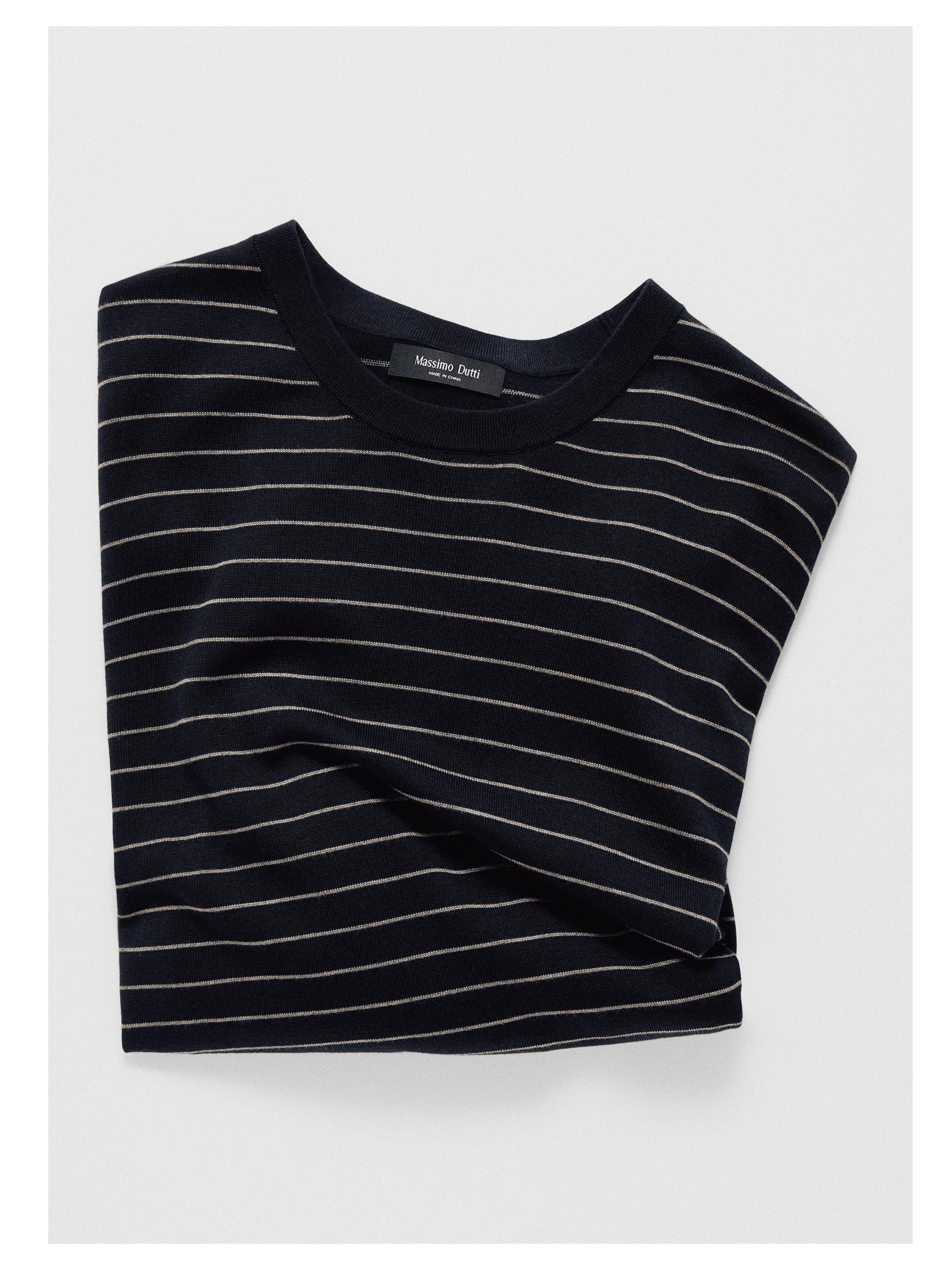 Striped long sleeve knit sweater — NAVY BLUE