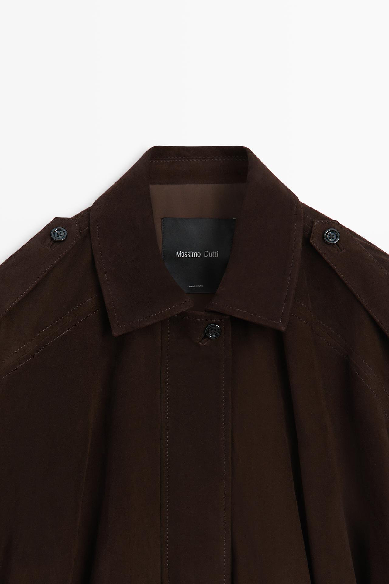 Suede bomber jacket with pleat detail — BROWN