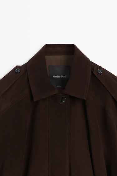 Suede bomber jacket with pleat detail — BROWN 9