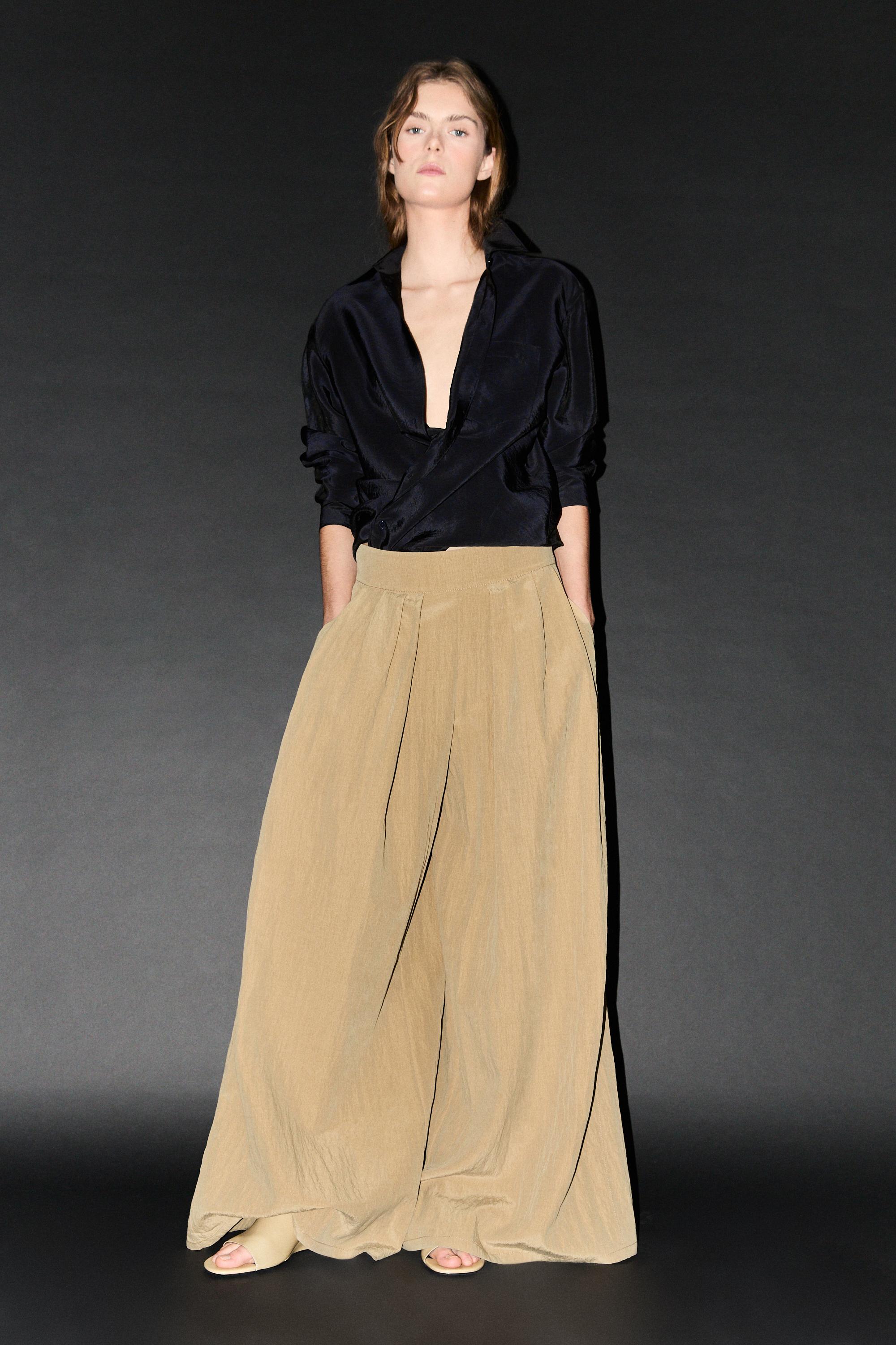 Palazzo trousers with box pleats — CAMEL
