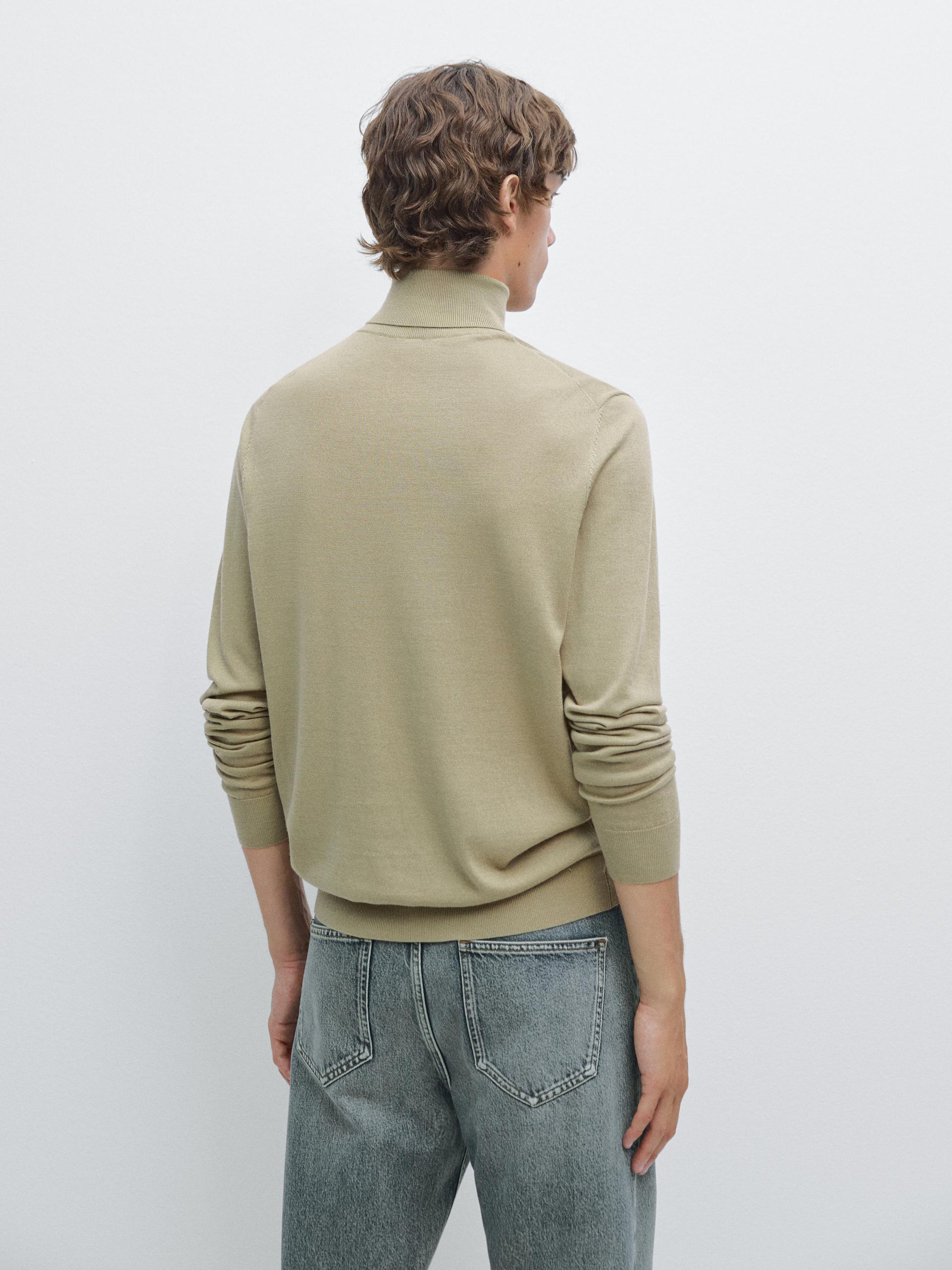 Pull Laine En Maille À Col Montant - Vert - Xl - Massimo Dutti - Homme