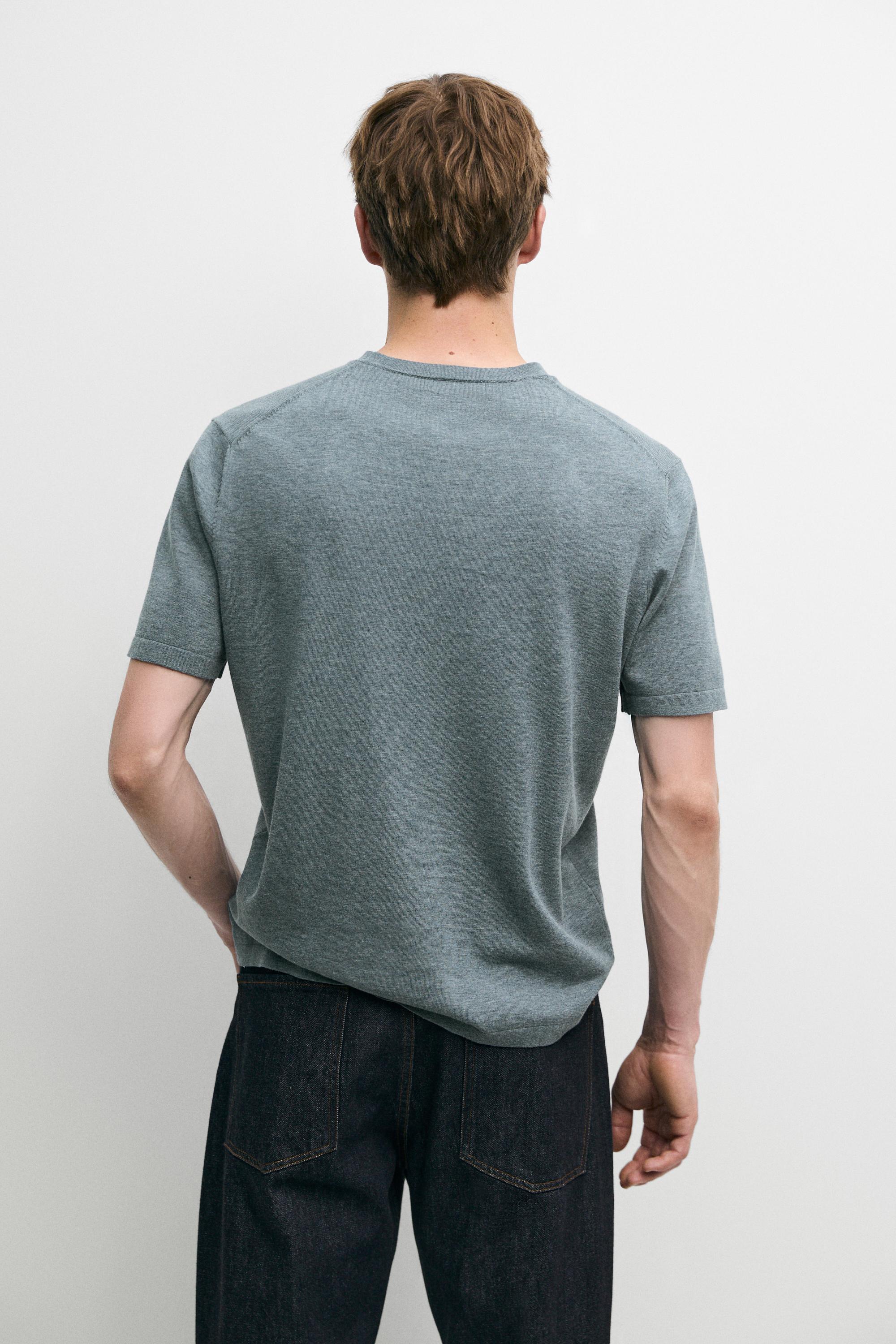 100% cotton short sleeve knit sweater — Blue