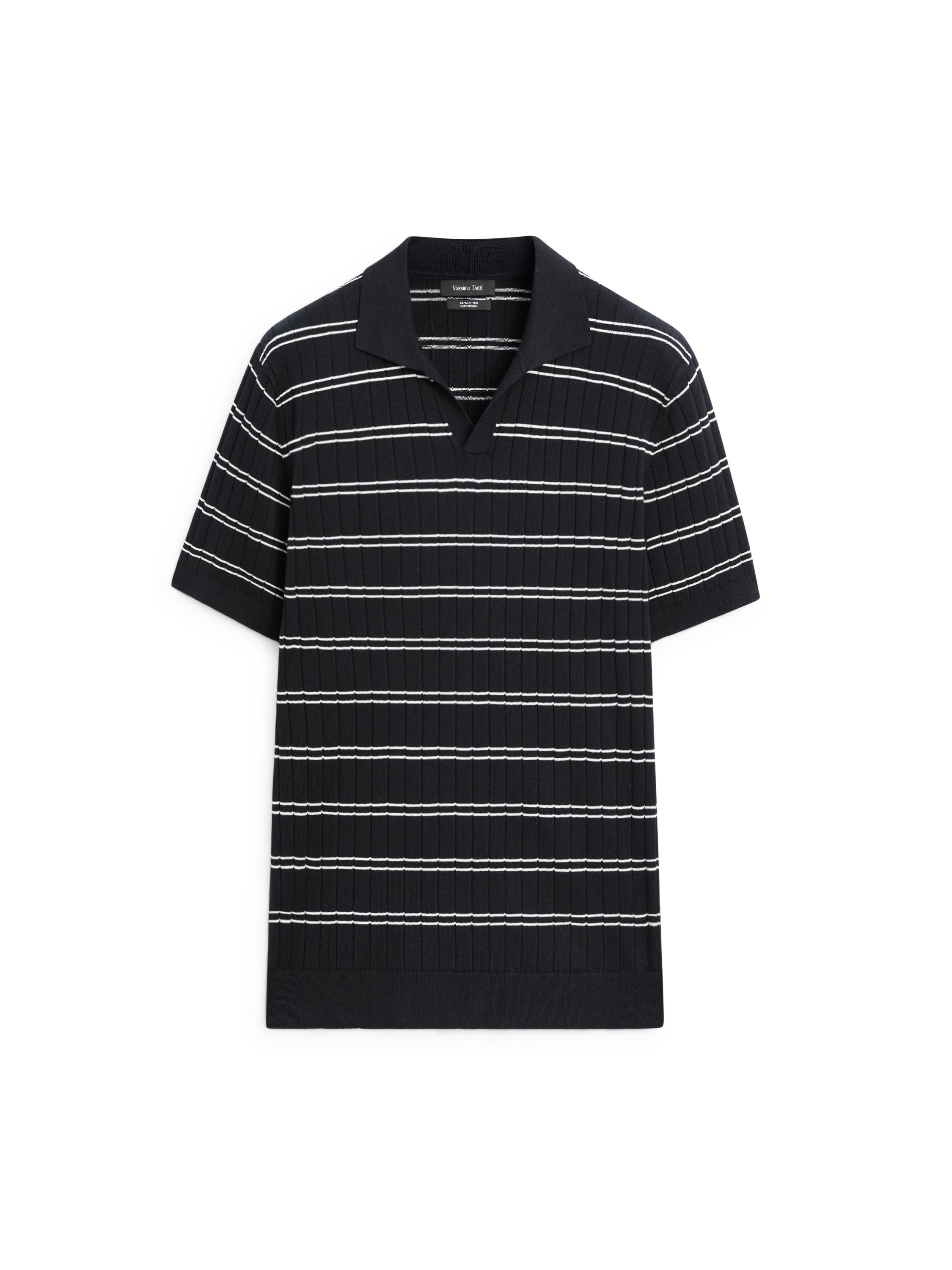 Striped cotton knit polo shirt — NAVY BLUE