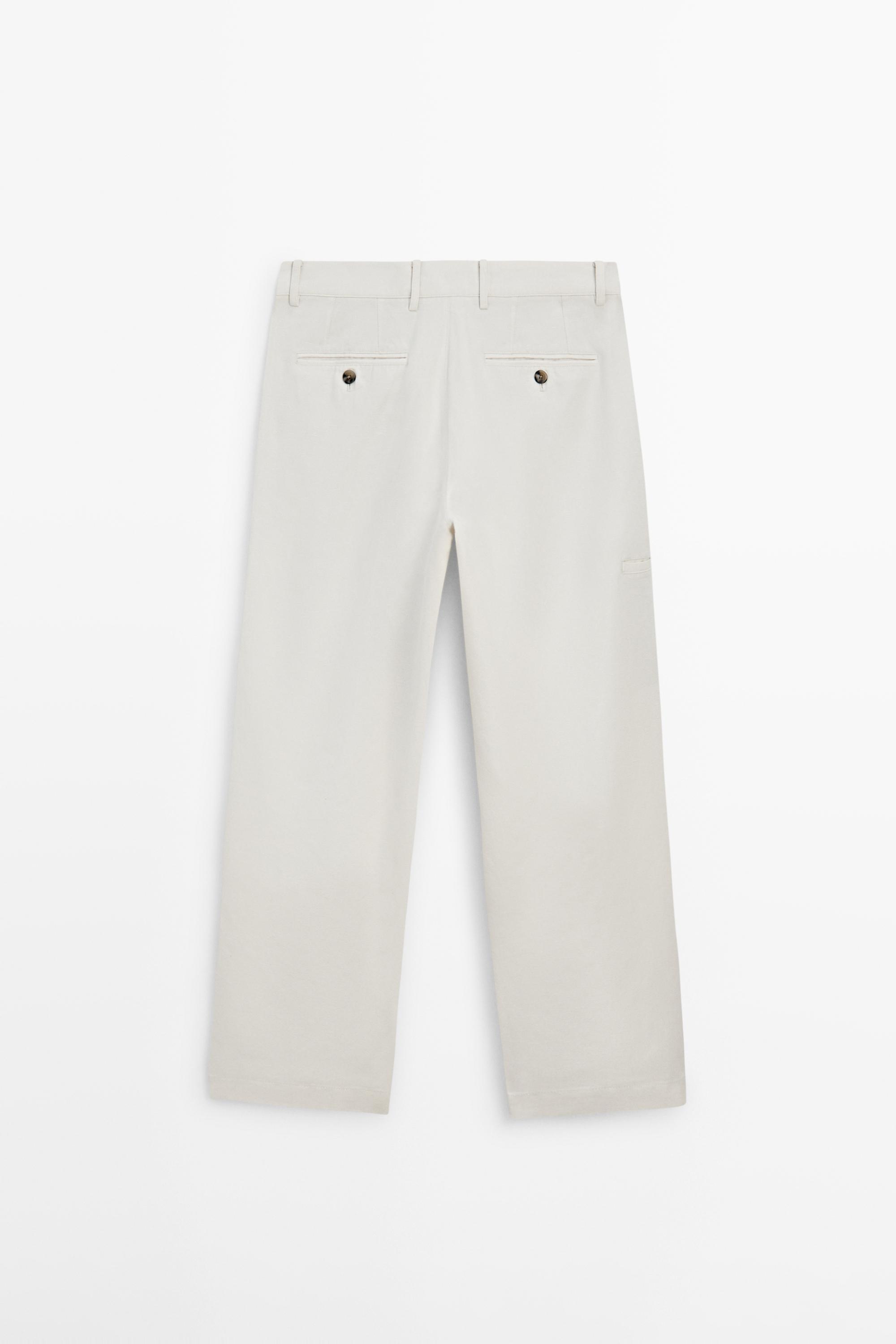 Cotton and linen tapered fit trousers — Off white